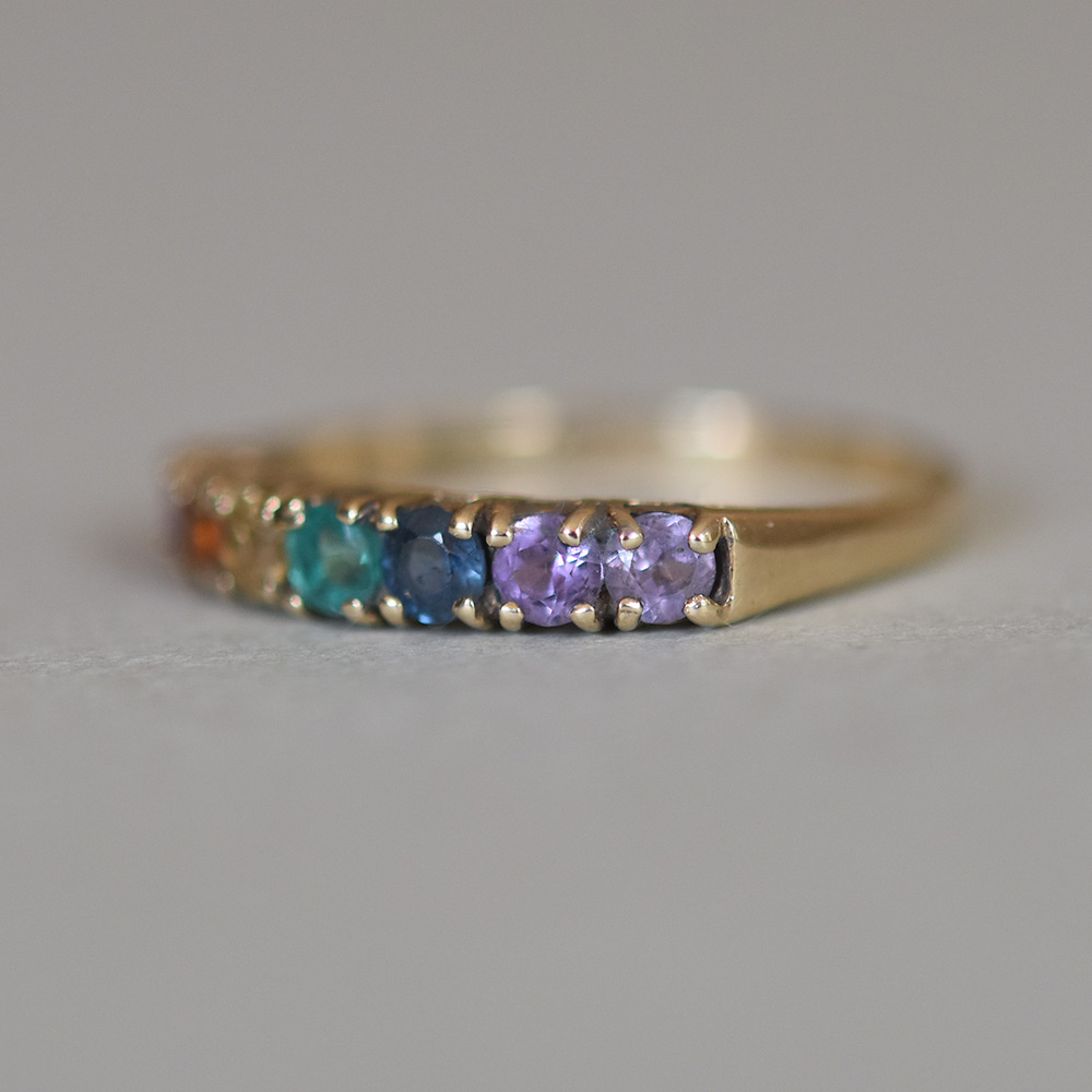 Contemporary 9ct gold multi gemstone rainbow ring - Vintique Jewellery