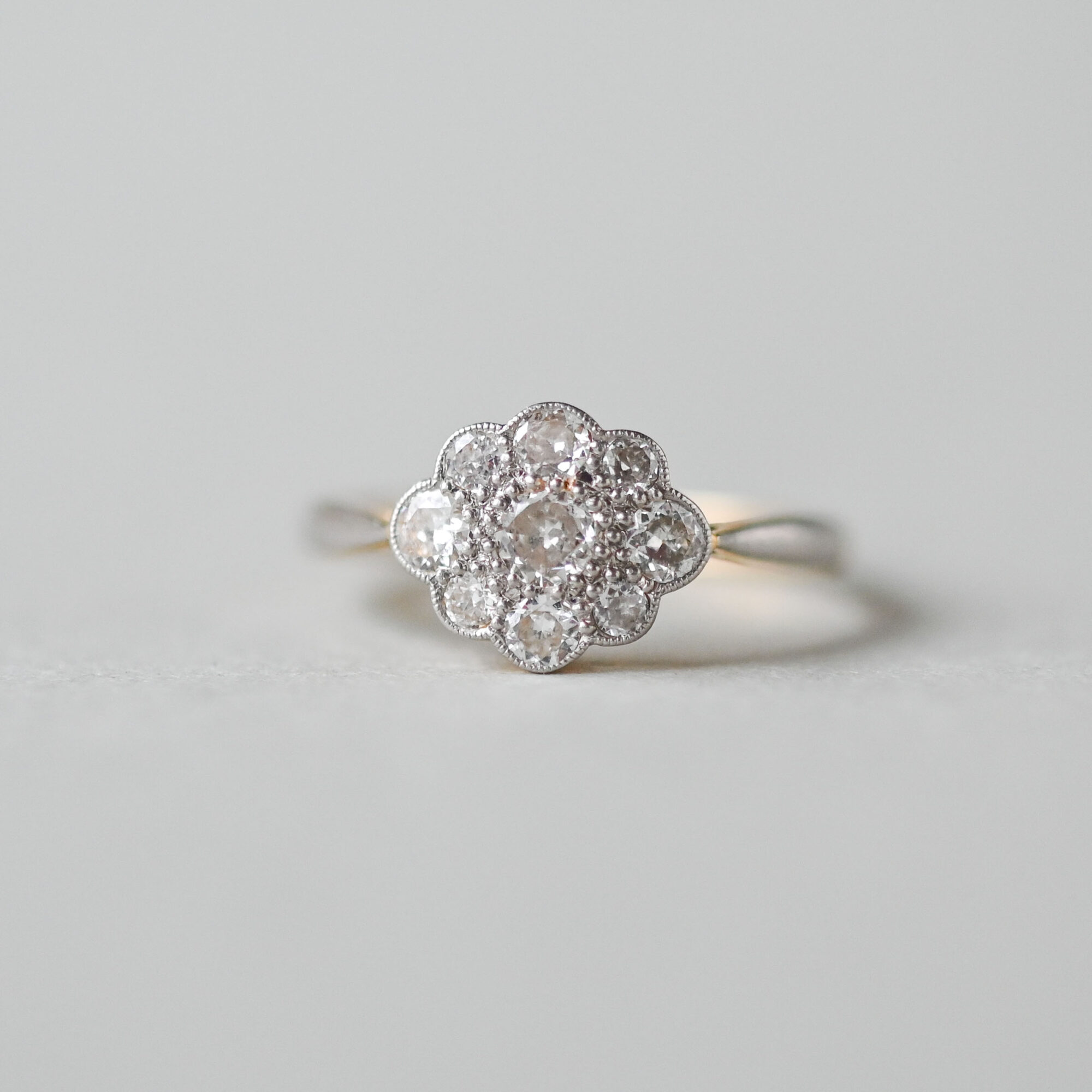 Antique Edwardian 18ct gold and platinum diamond daisy cluster ring, c.1910