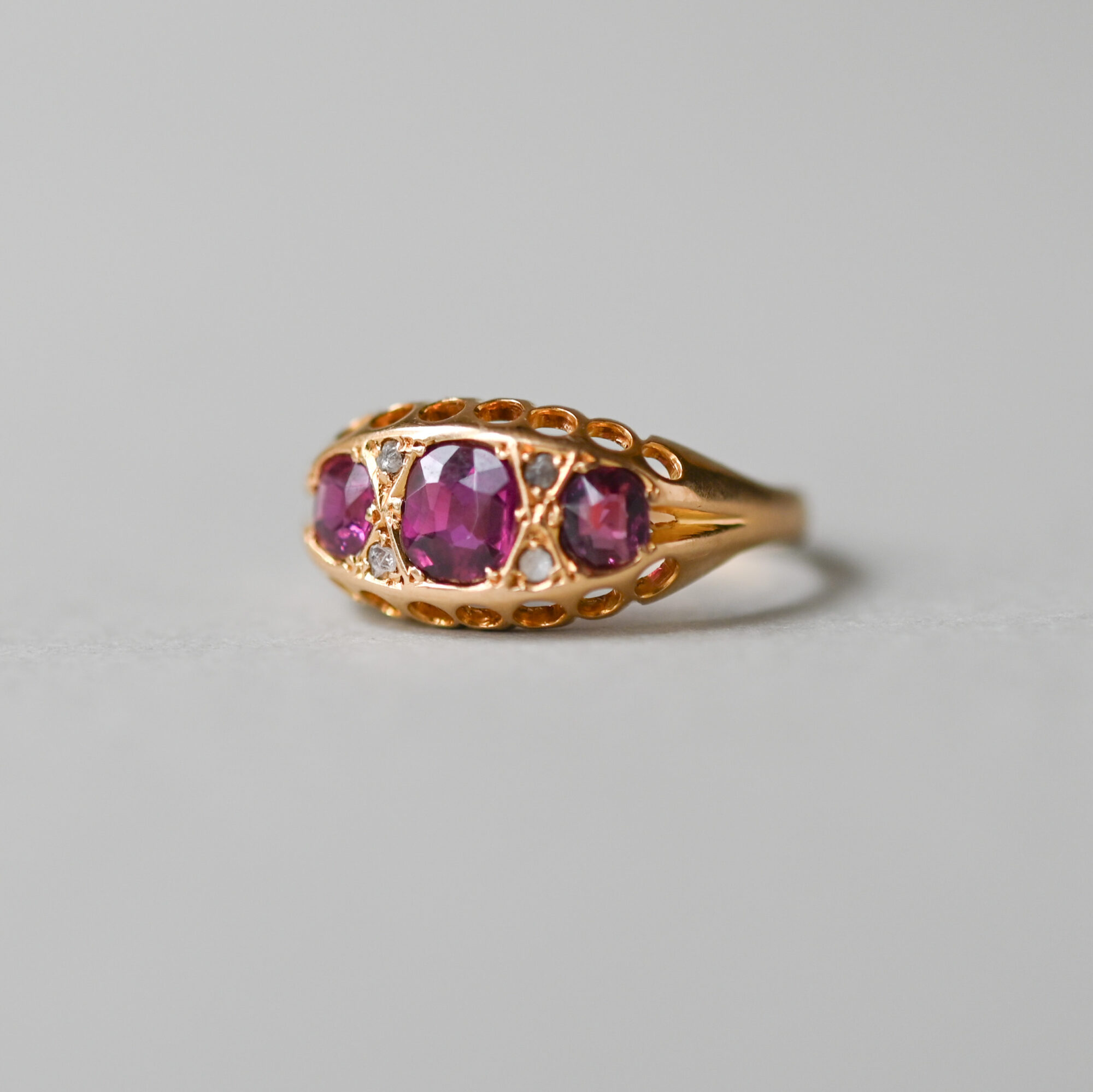 Antique Edwardian 18ct gold cushion cut ruby and mini diamond ring - Image 2