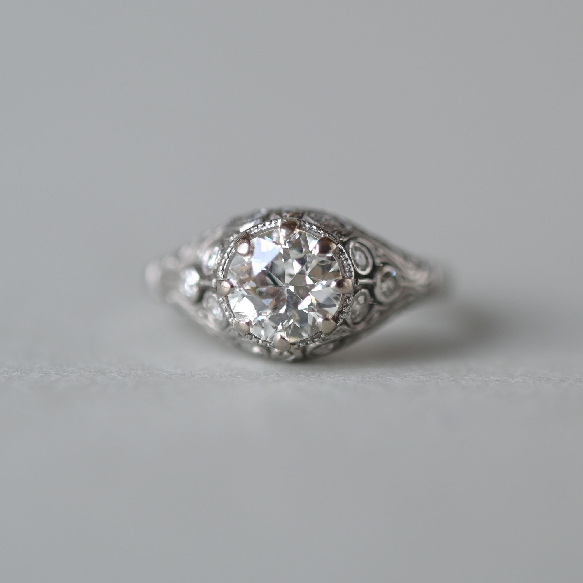 Exceptional Art Deco transitional cut diamond platinum ring ** ON HOLD **