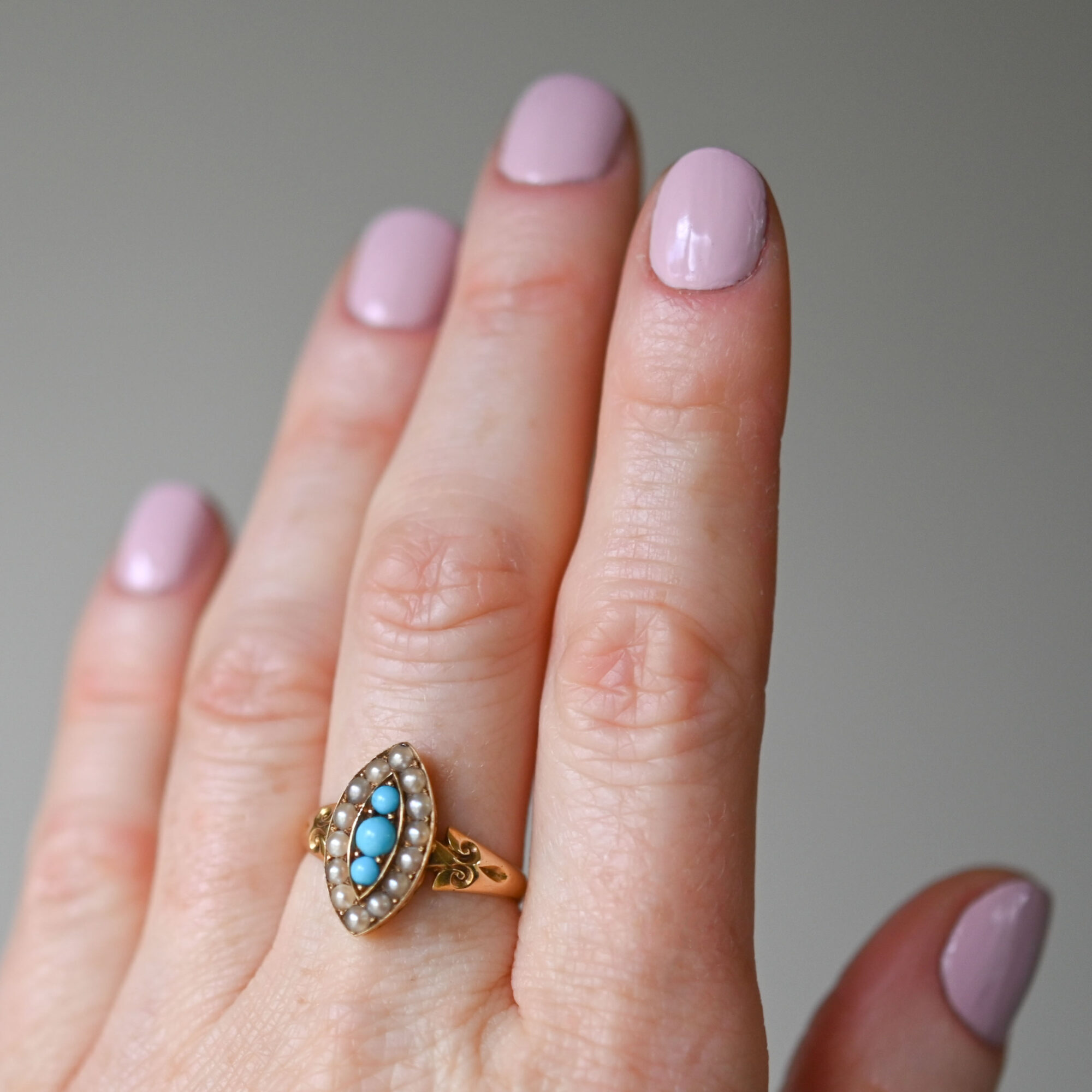 Antique Victorian 18ct gold pearl and turquoise ring, c.1890s - Image 3