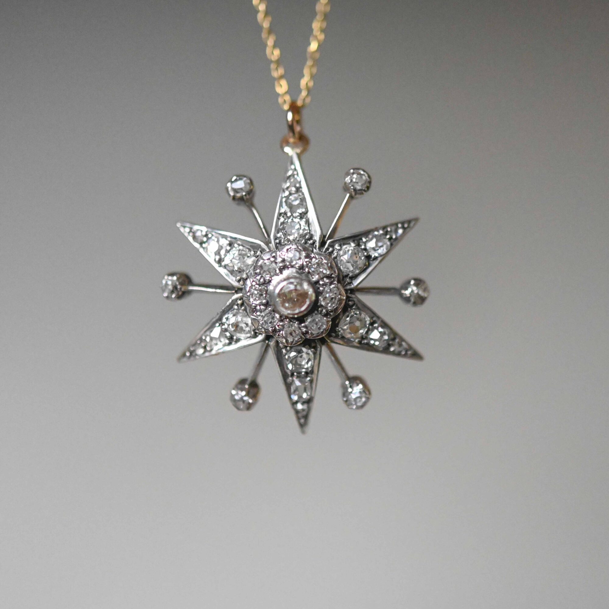 Antique Victorian old cut diamond starburst pendant c.1880s to 1900