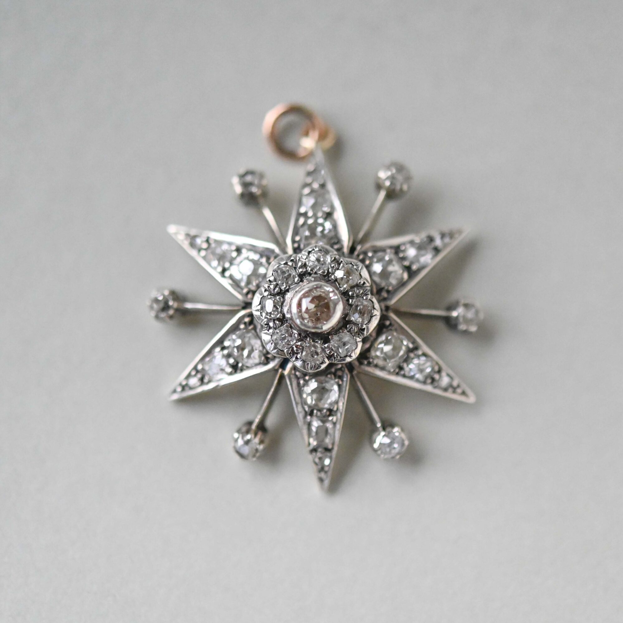 Antique Victorian old cut diamond starburst pendant c.1880s to 1900 - Image 2