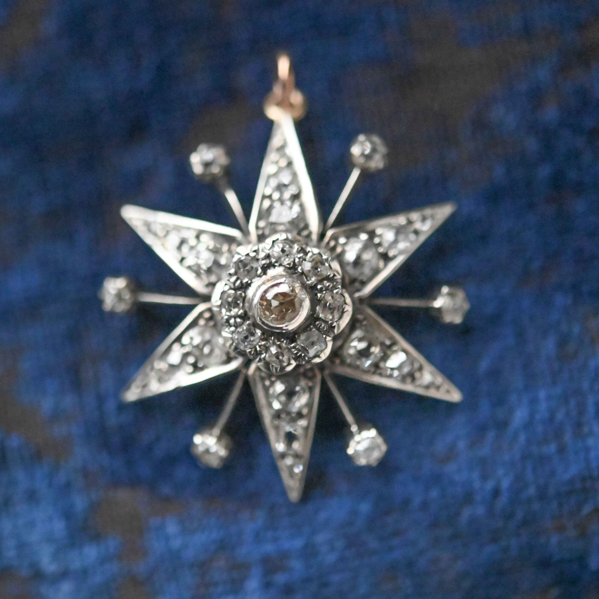 Antique Victorian old cut diamond starburst pendant c.1880s to 1900 - Image 4