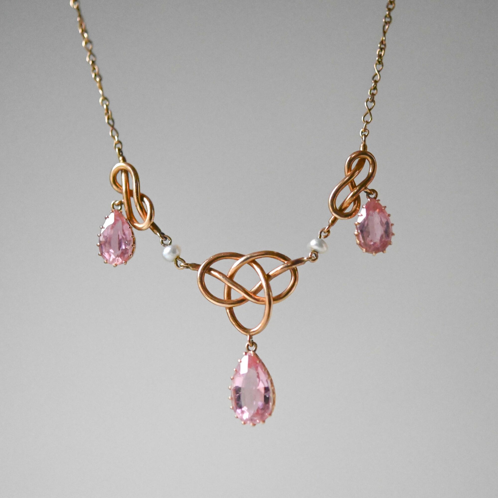 Edwardian 15ct gold pink tourmaline and pearl necklace c.1910