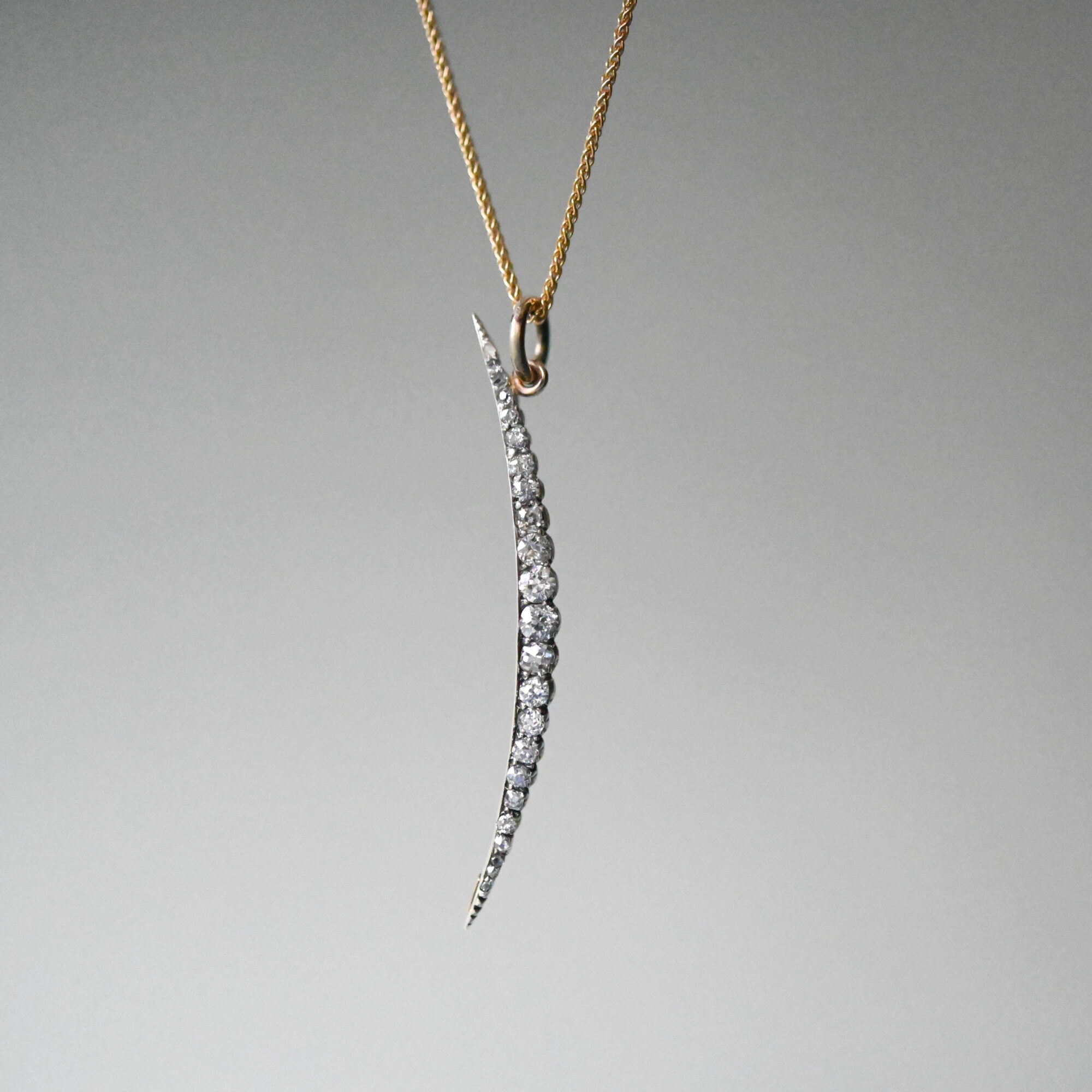 Victorian old cut diamond crescent pendant, c.1880s