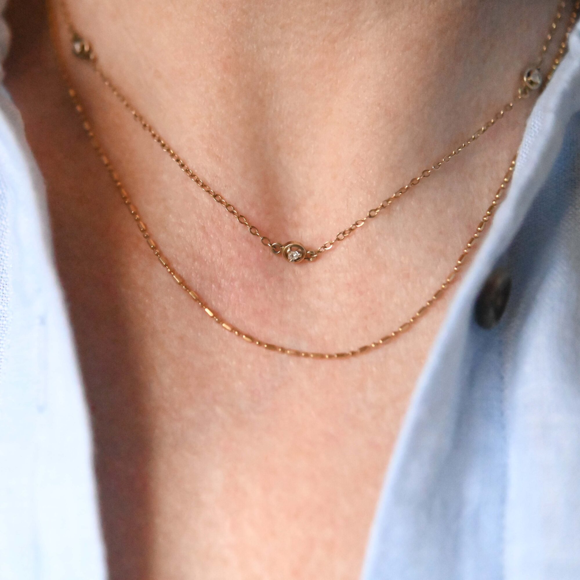 Contemporary 9ct gold mini diamond station necklace - Image 2