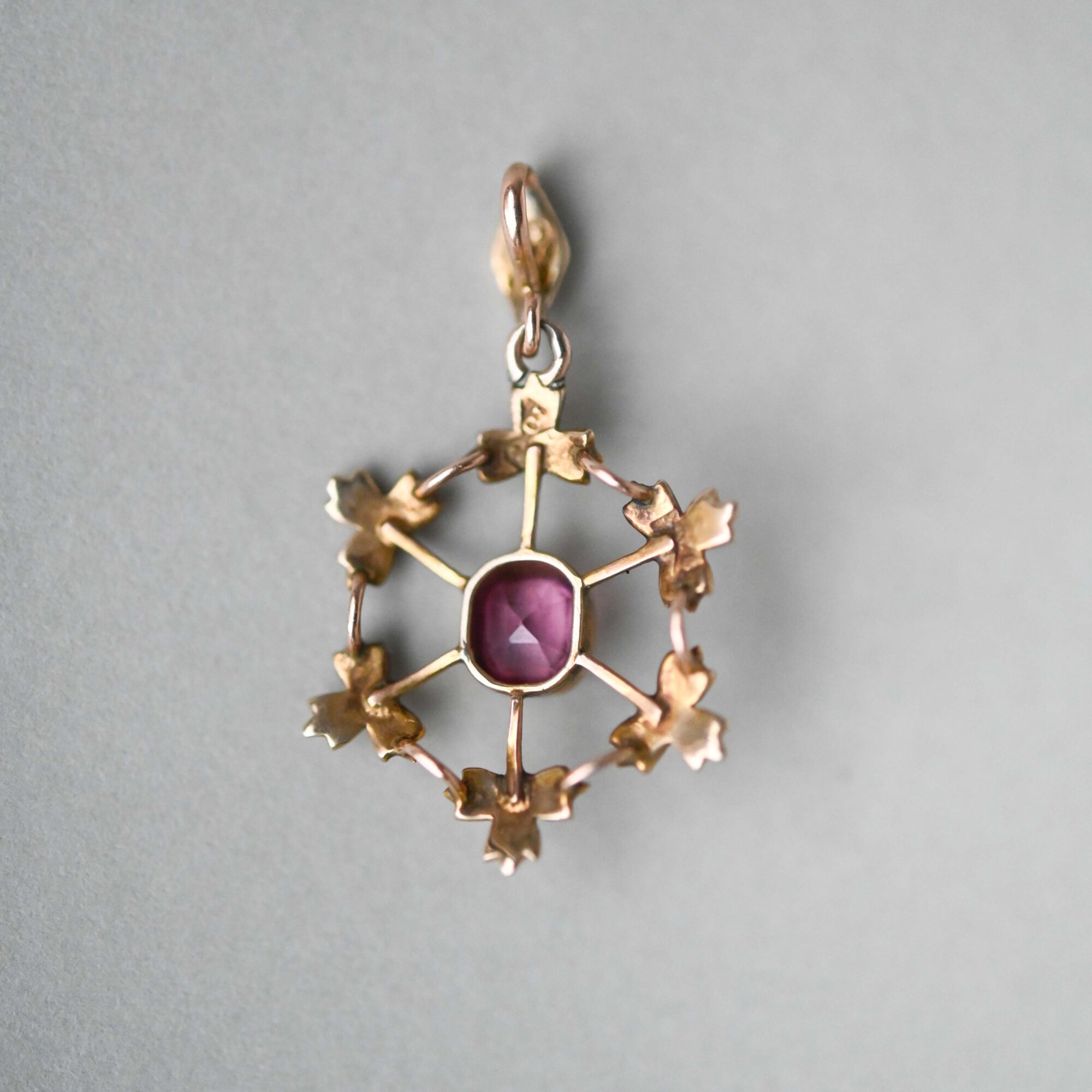 Antique Edwardian 9ct gold pink tourmaline and pearl pendant - Image 4