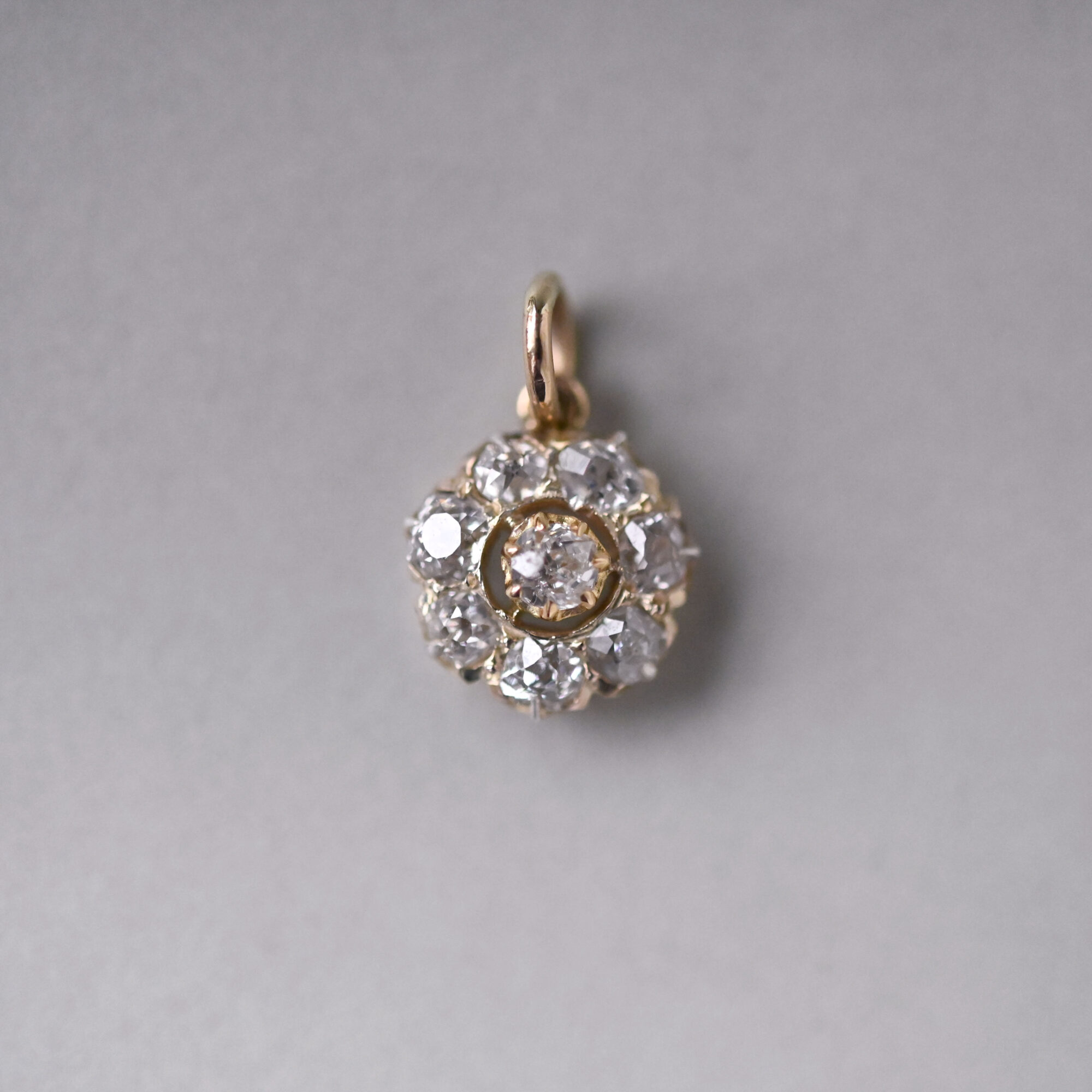 Antique Victorian old cut diamond cluster 9ct gold pendant, c.1890s