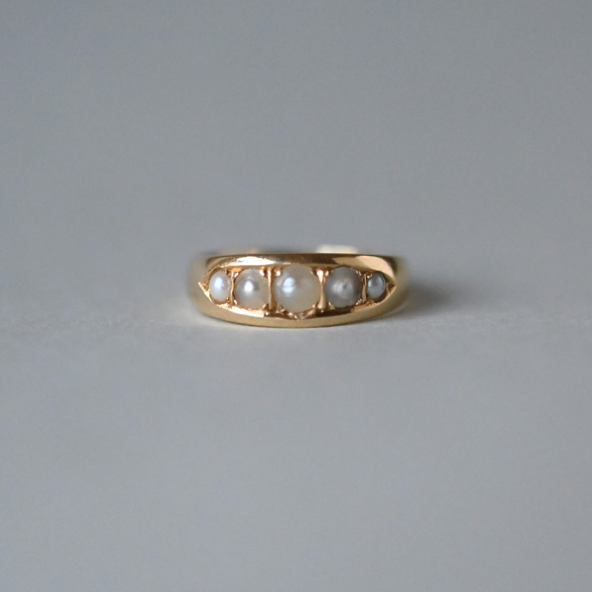 Victorian 18ct gold pearl band ring, c.1890 - 1900