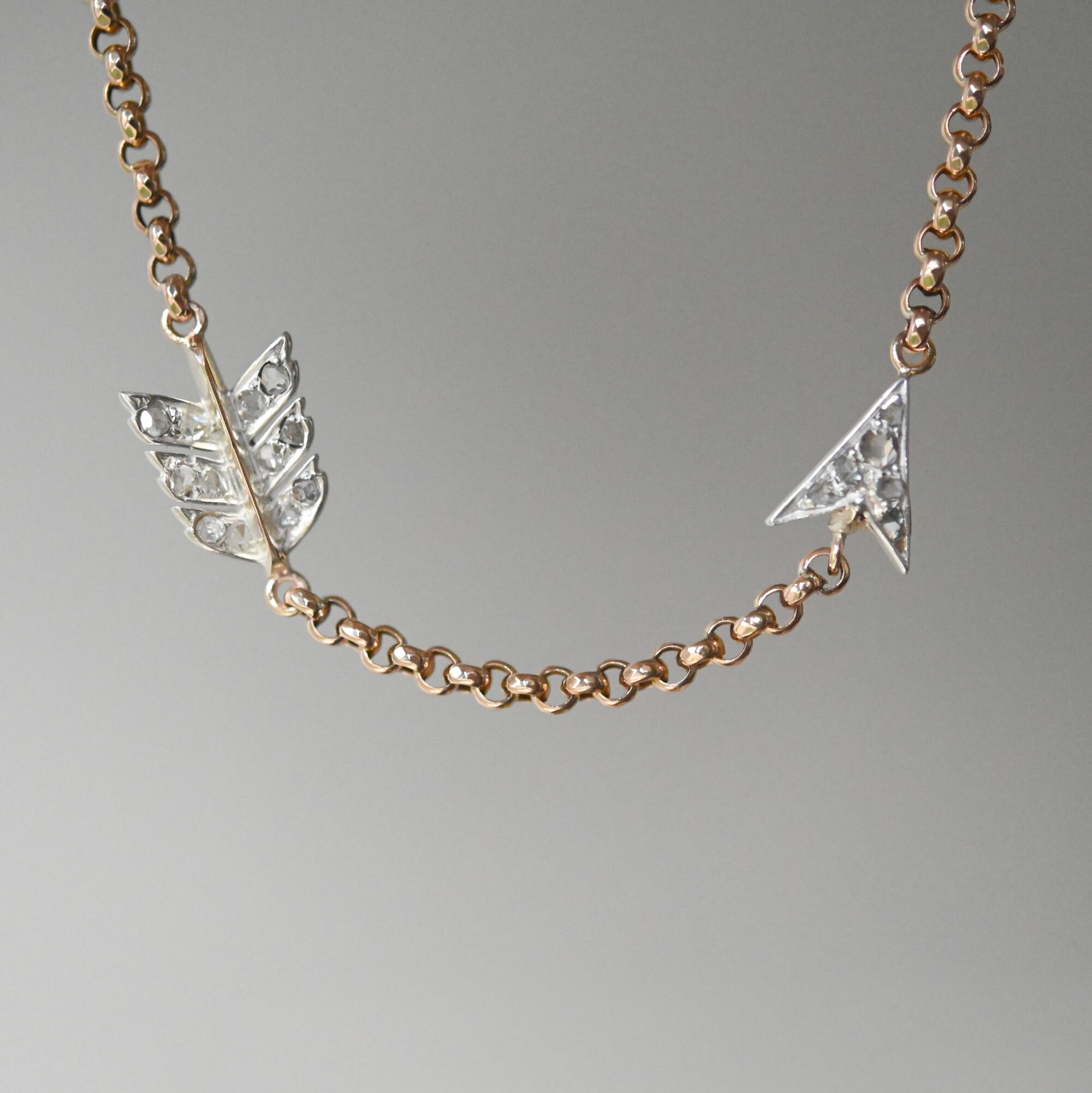 Victorian rose cut diamond arrow belcher necklace