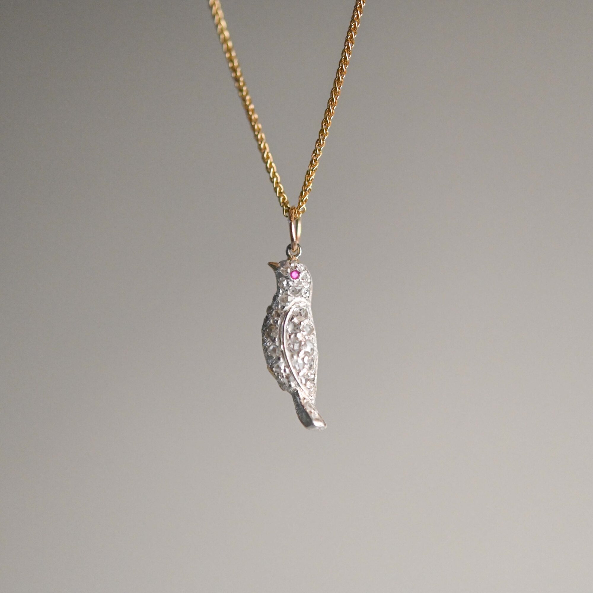 Victorian rose cut diamond bird pendant, c.1870s