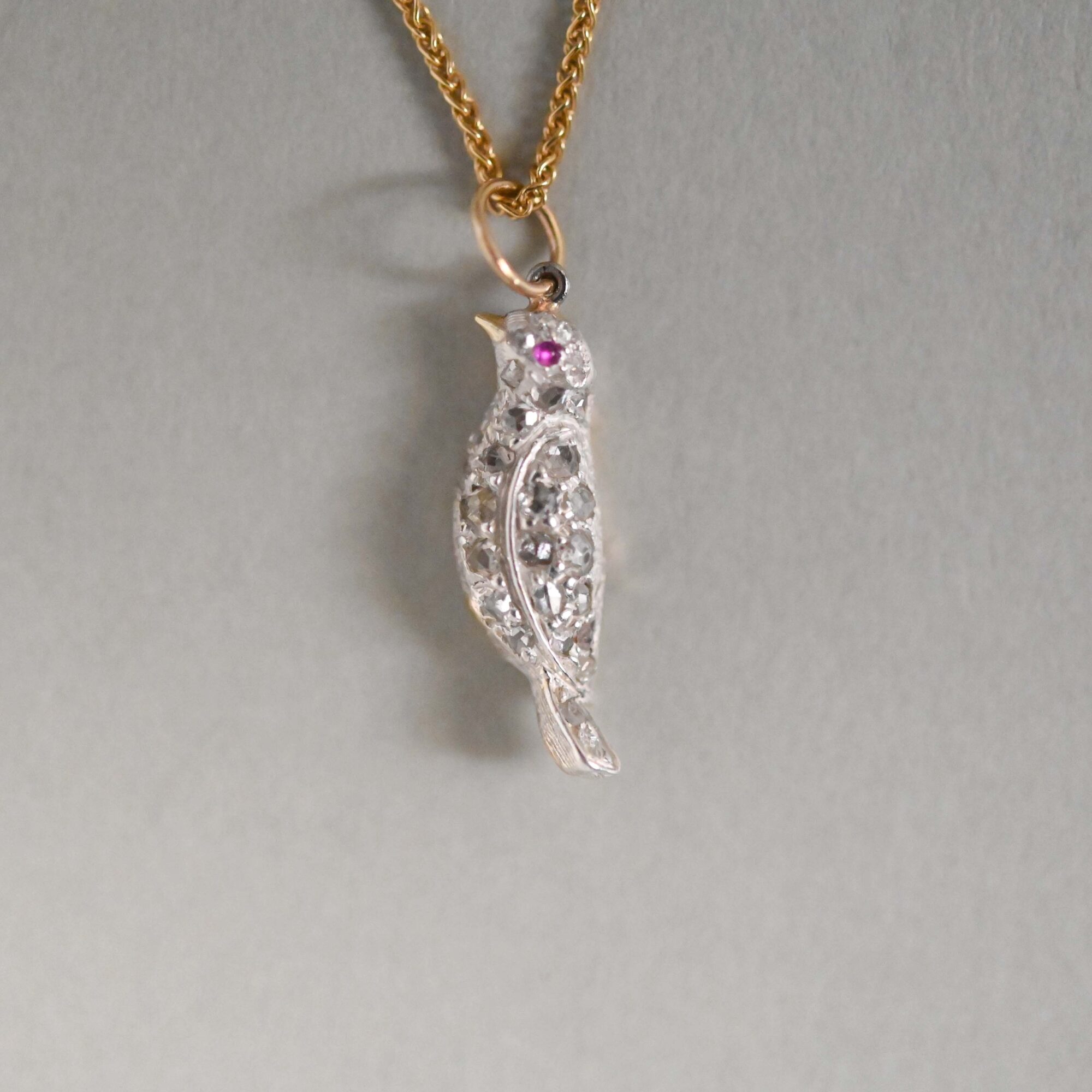 Victorian rose cut diamond bird pendant, c.1870s - Image 3