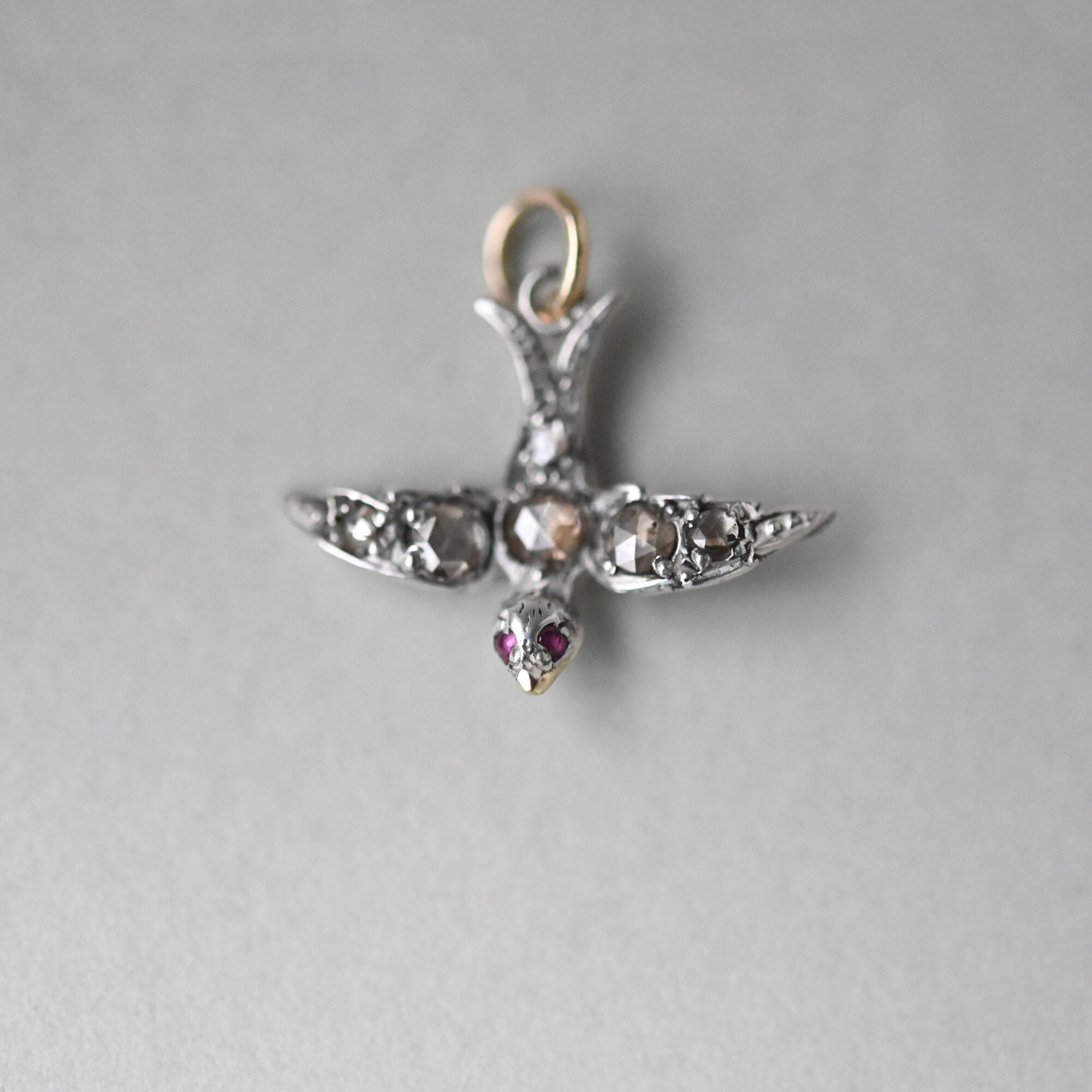 Victorian rose cut diamond swallow silver pendant, c.1880s - Image 5