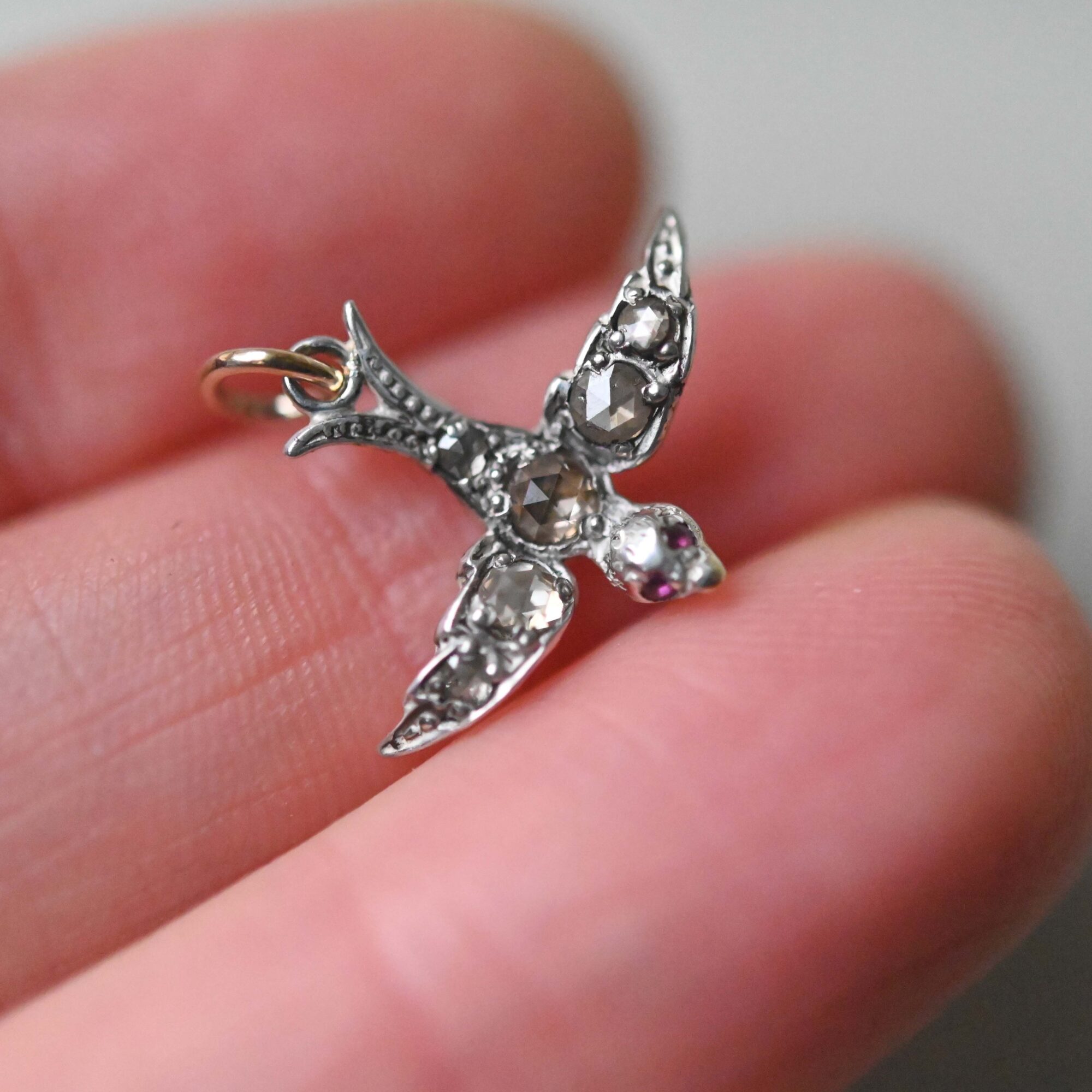 Victorian rose cut diamond swallow silver pendant, c.1880s - Image 2