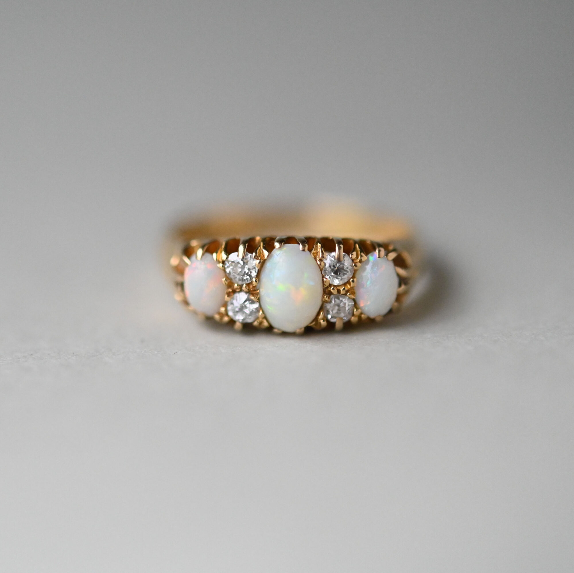 Antique classic 18ct gold opal and old cut diamond ring