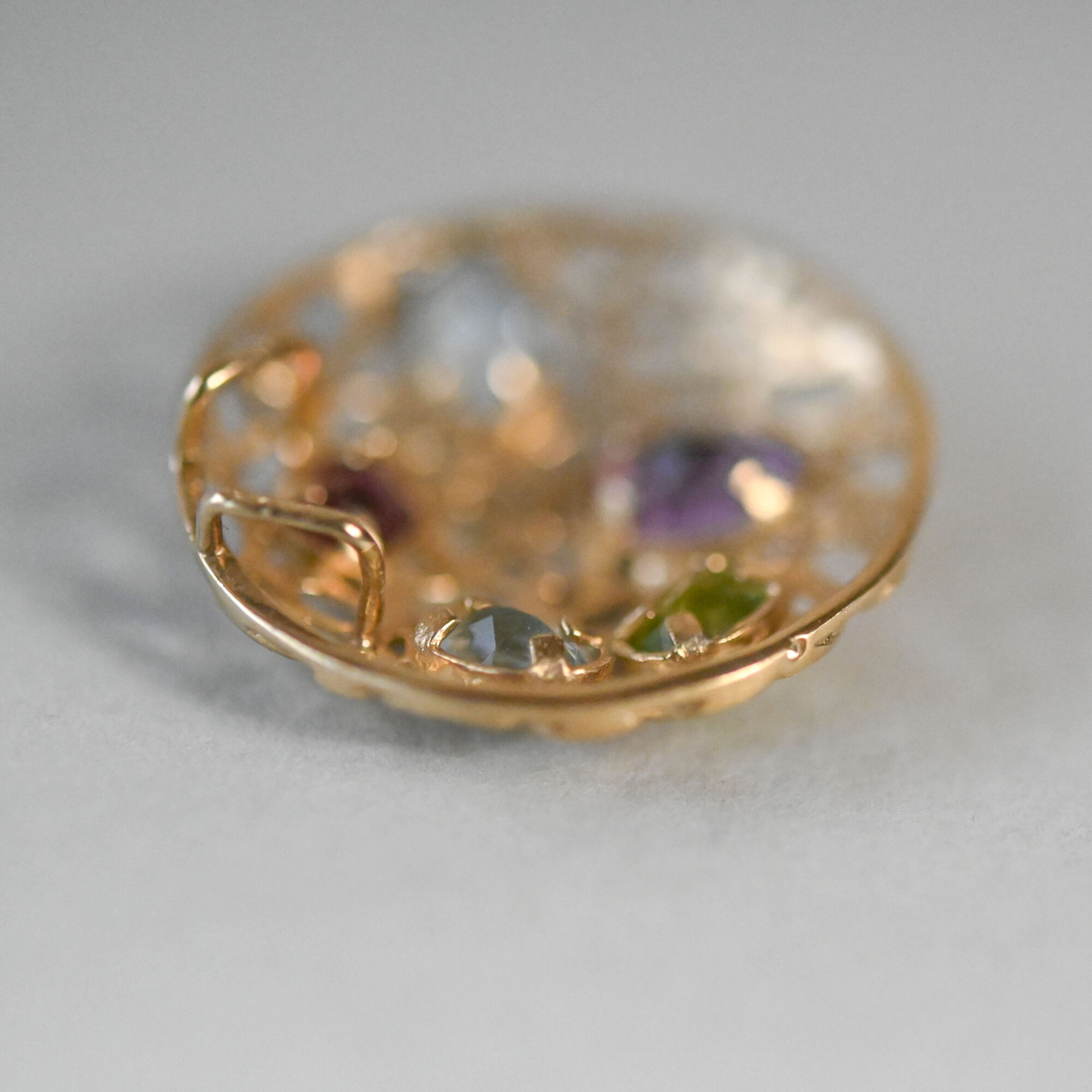 Aesthetic 9ct gold multi gemstone pendant with amethyst, peridot, topaz and tourmaline - Image 4