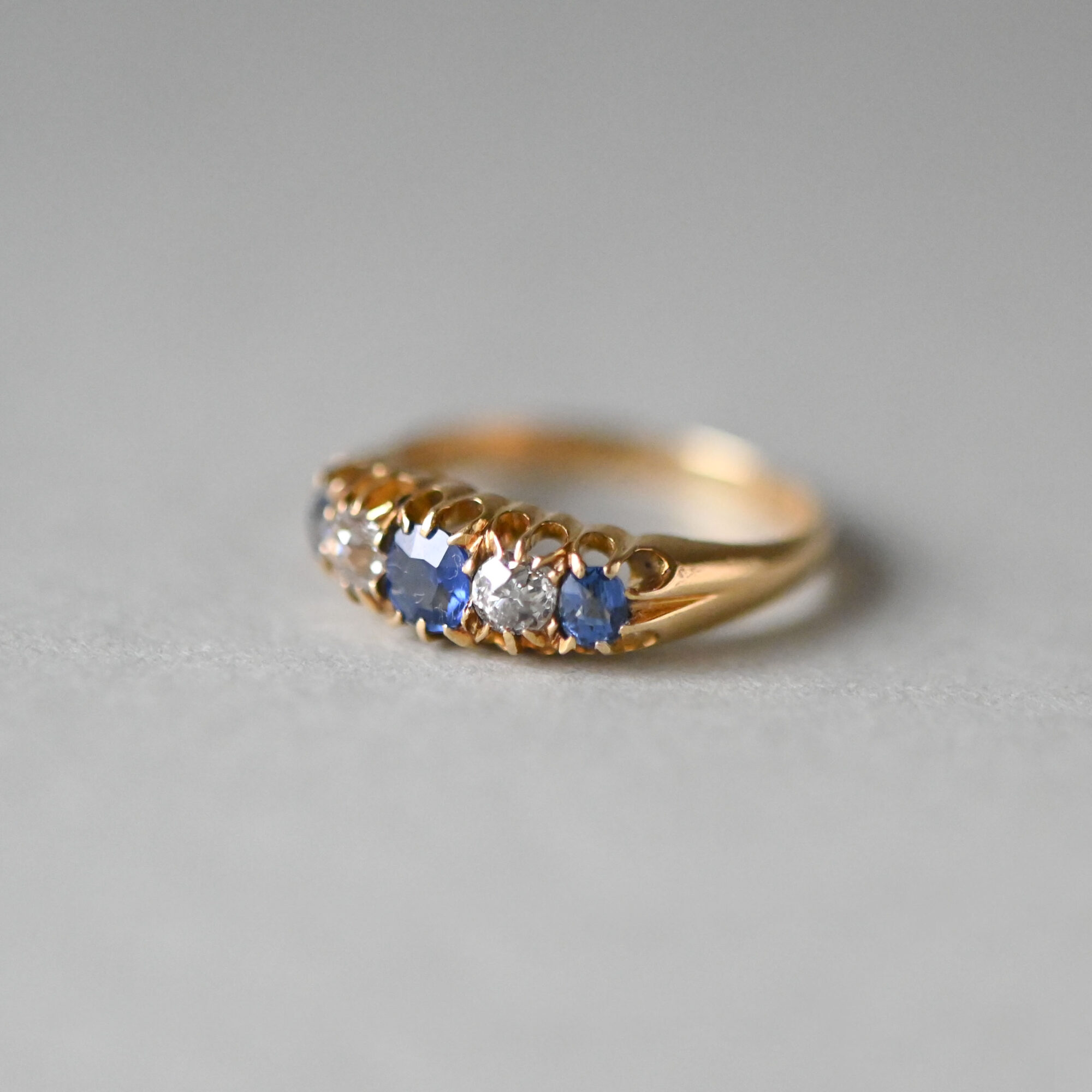 Antique 18ct gold old cut diamond and sapphire five stone ring - Image 2