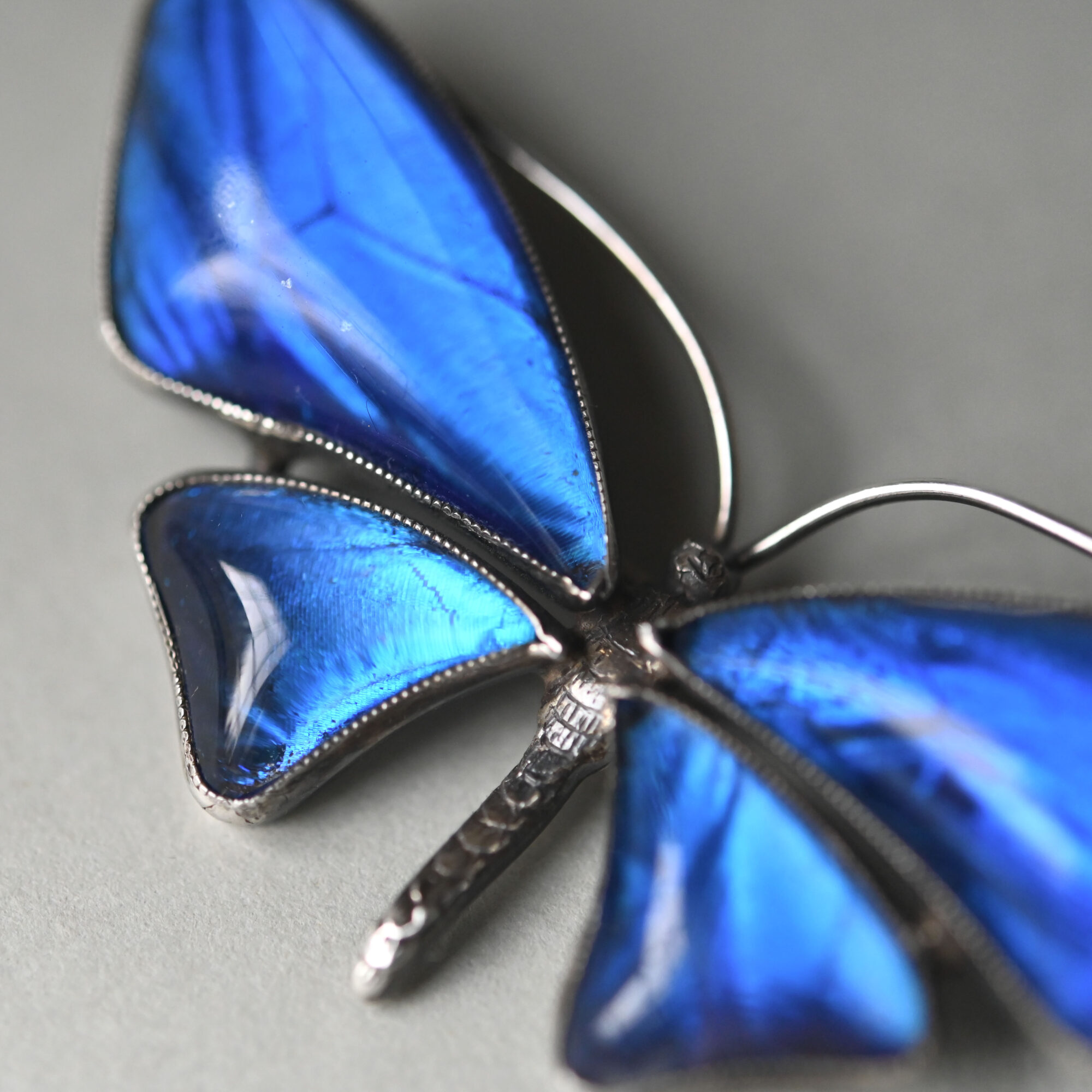 Art Deco sterling silver electric blue butterfly wing brooch c.1920s - Image 2