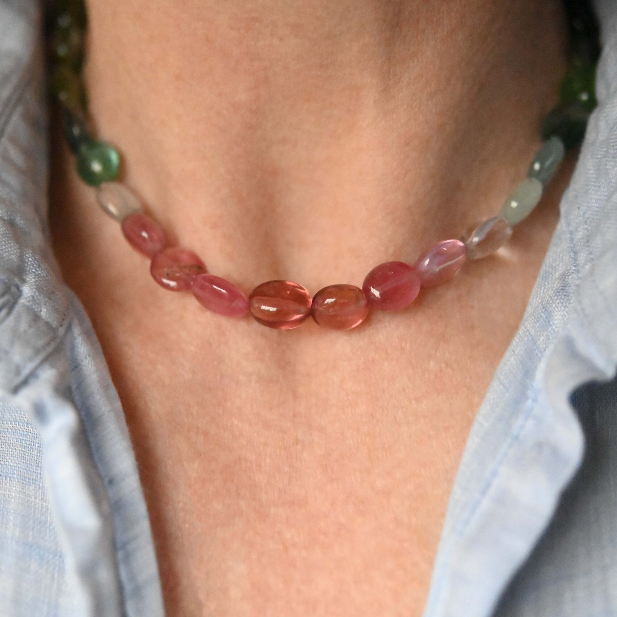 Bespoke tourmaline bead necklace with antique 9ct gold clasp - Image 3