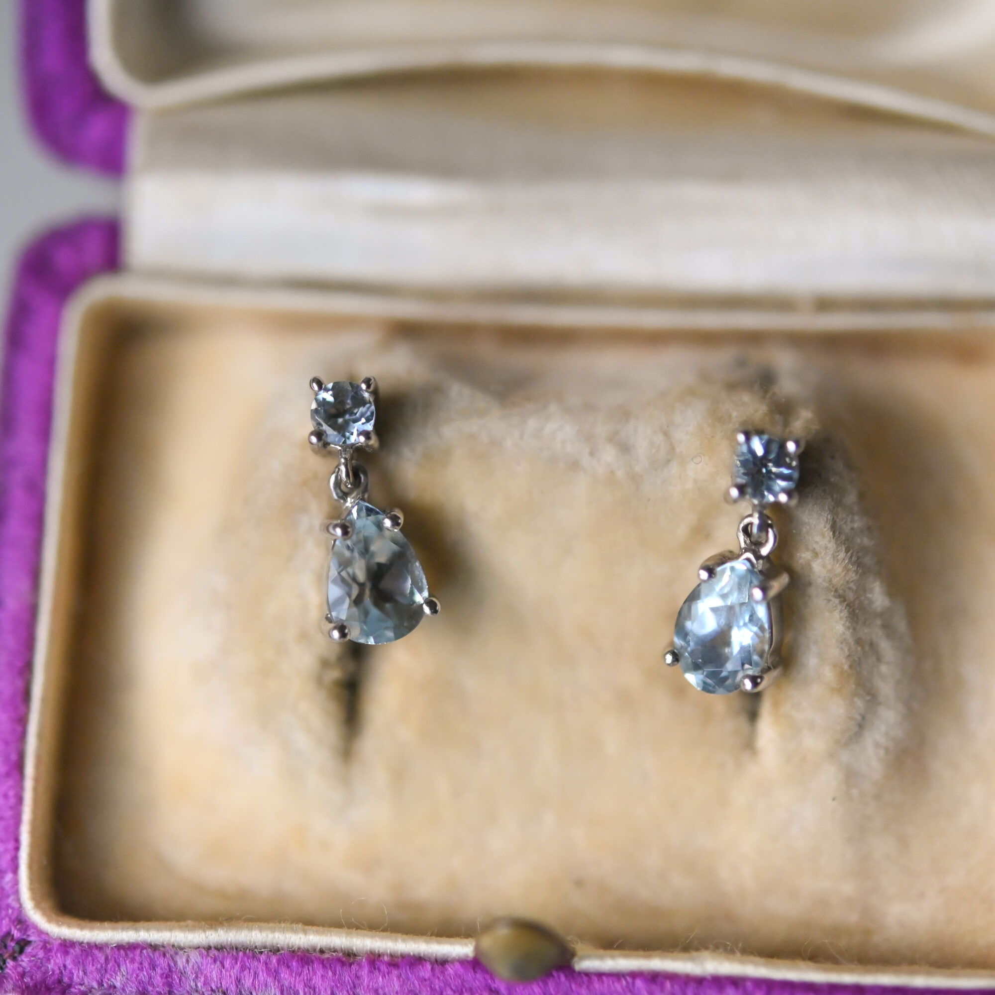 Classic pair of 9ct white gold topaz drop earrings - Image 2