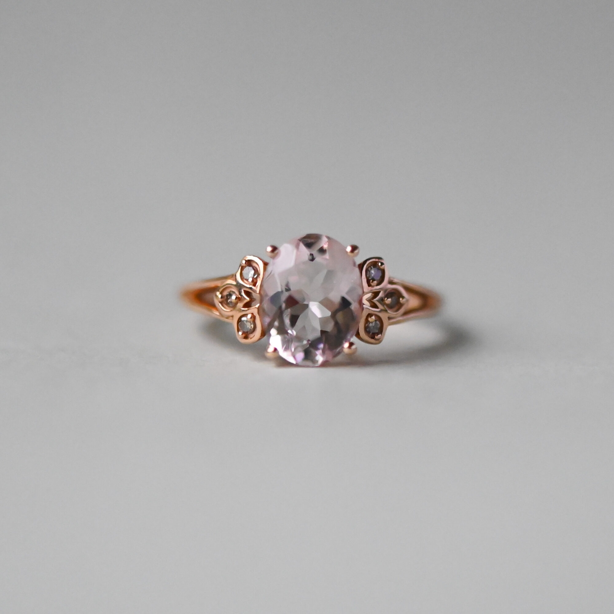 Contemporary 9ct gold morganite and mini champagne diamond ring