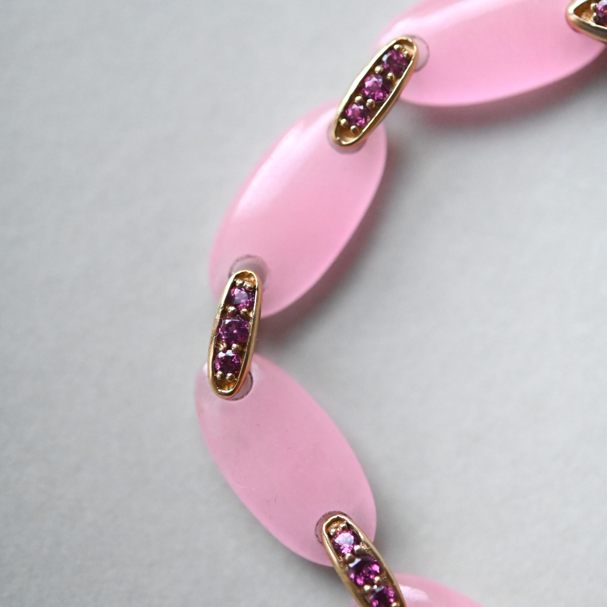 Contemporary 9ct gold rose quartz and pink tourmaline articulated bracelet - Image 3