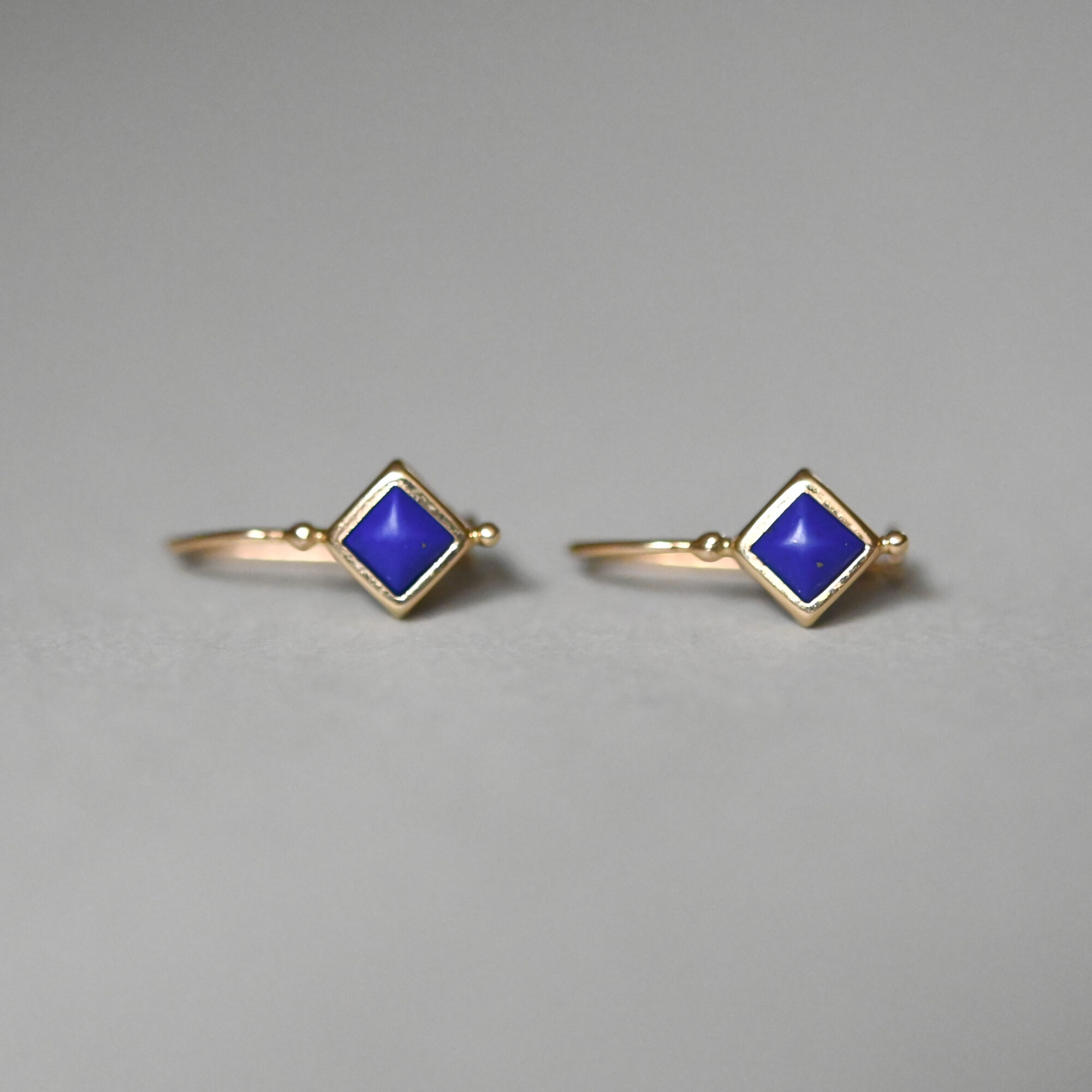 Dainty 14ct gold lapis lazuli Byzantine design drop earrings