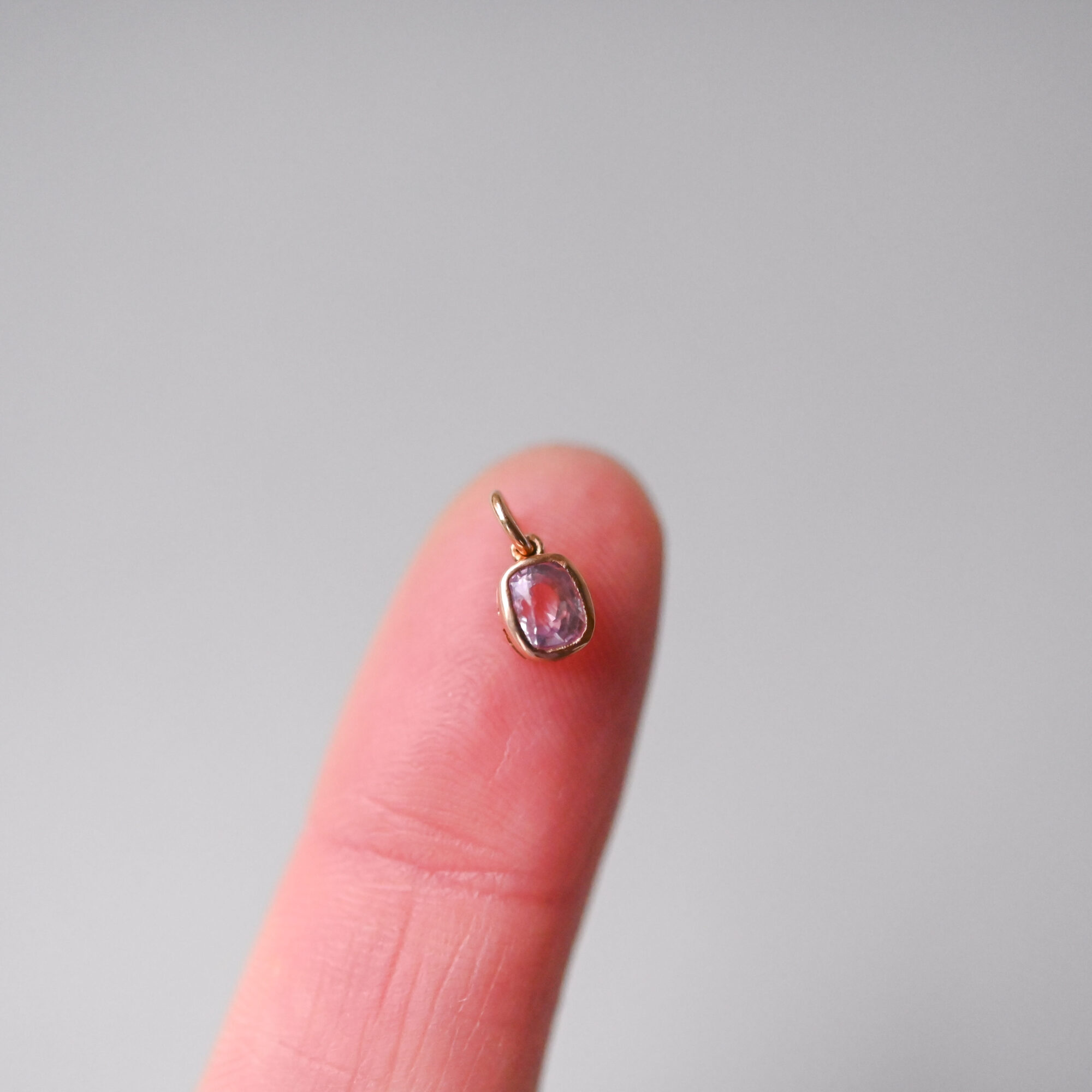 Dainty 18ct rose gold pink sapphire mini charm pendant - Image 2