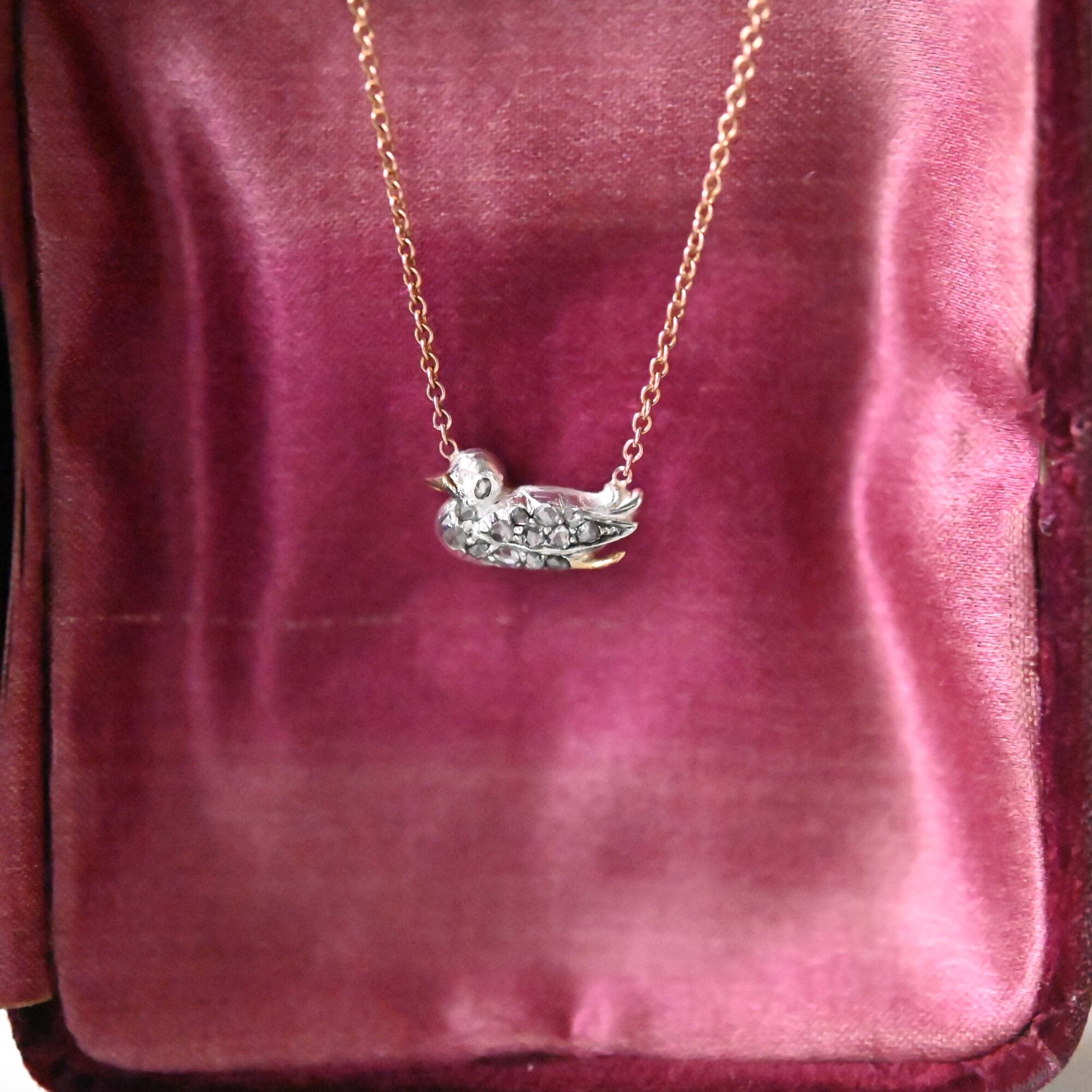 Victorian rose cut diamond duck 9ct gold necklace - Image 2