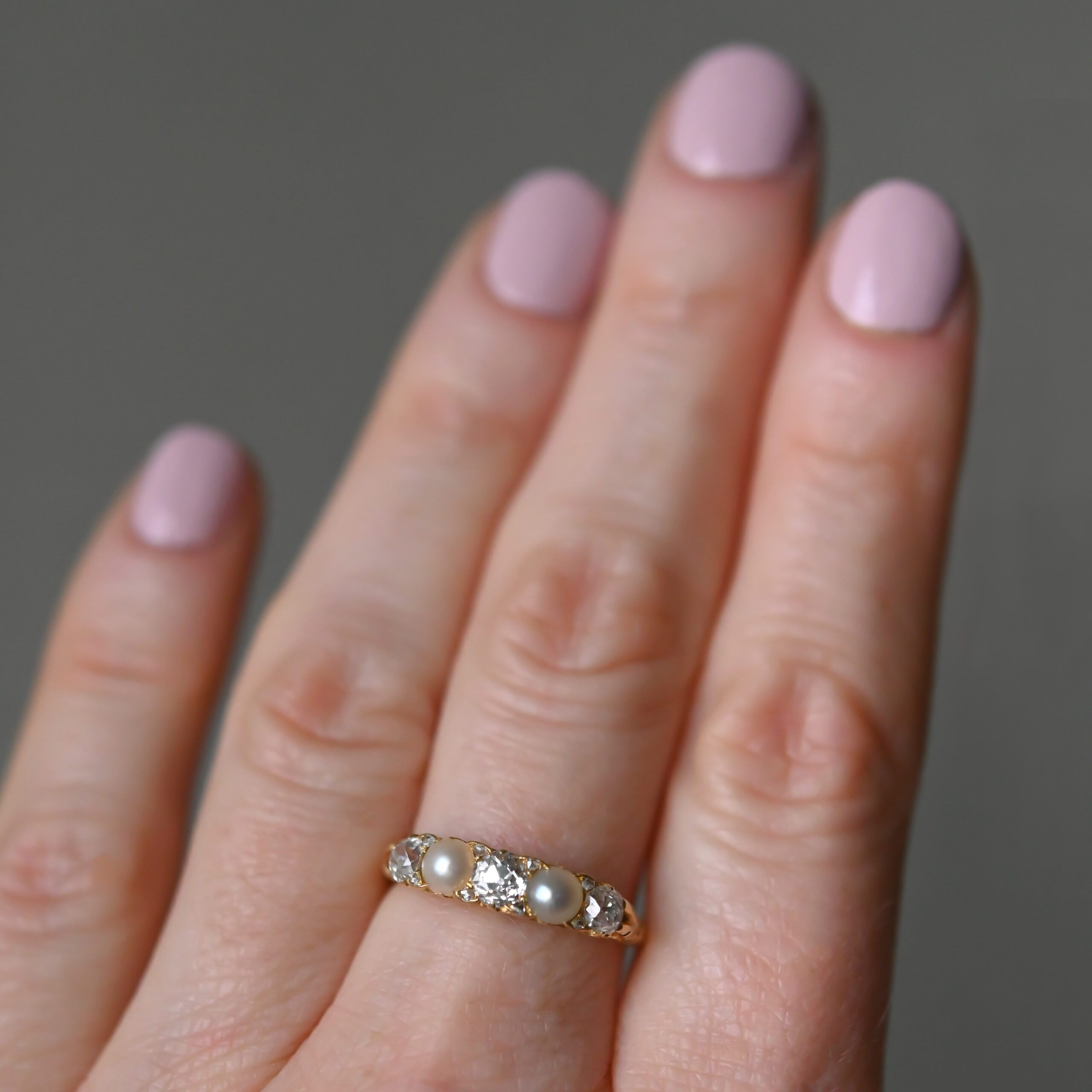 Antique 18ct gold old cut diamond and pearl ring - Image 3