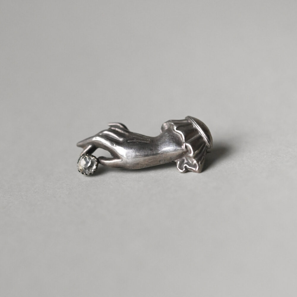 Antique Victorian silver and old cut paste hand brooch