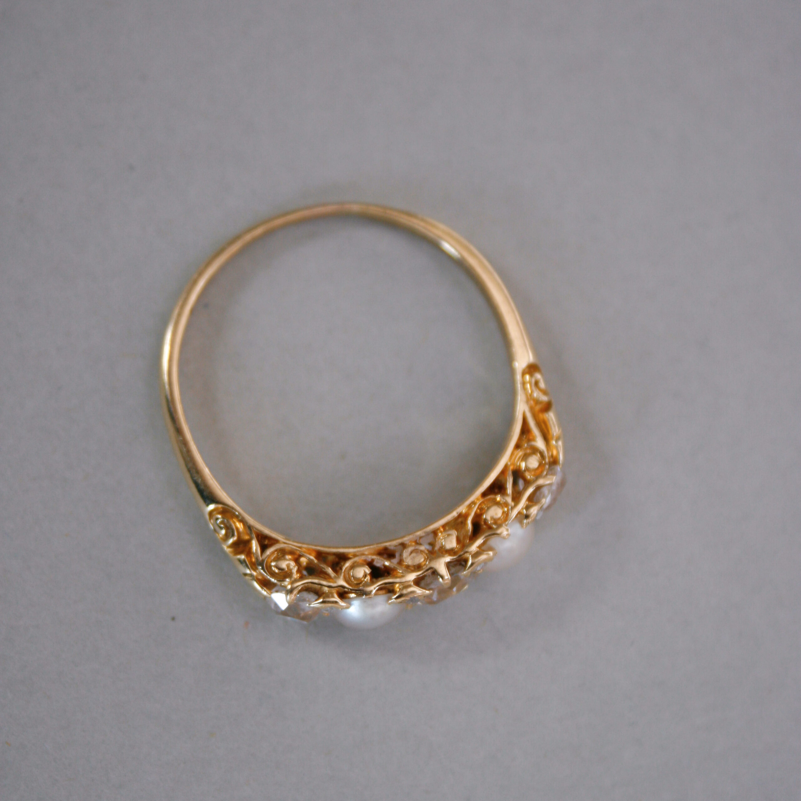 Antique 18ct gold old cut diamond and pearl ring - Image 5
