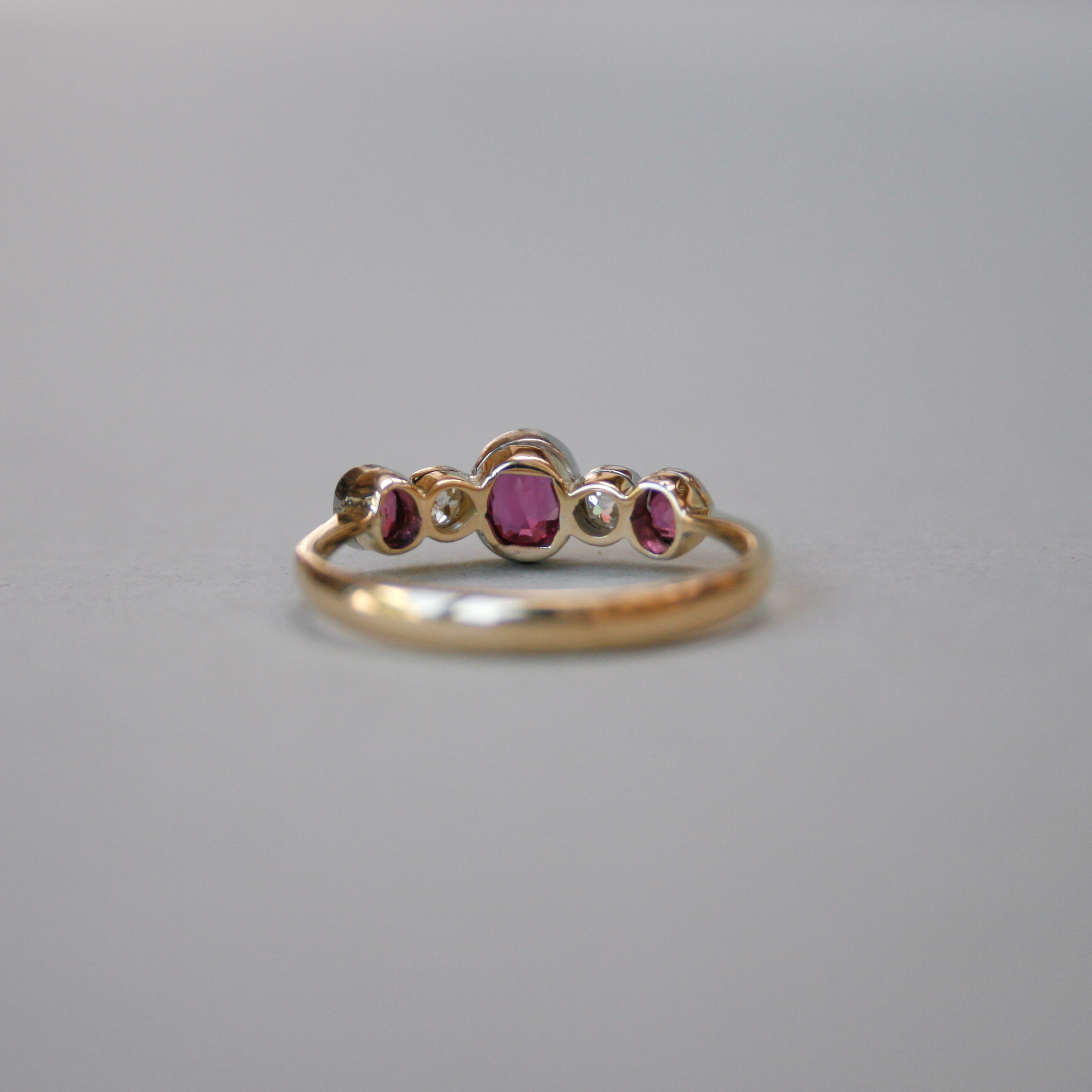 Edwardian 18ct gold ruby and diamond five stone ring, c.1910 - Image 4