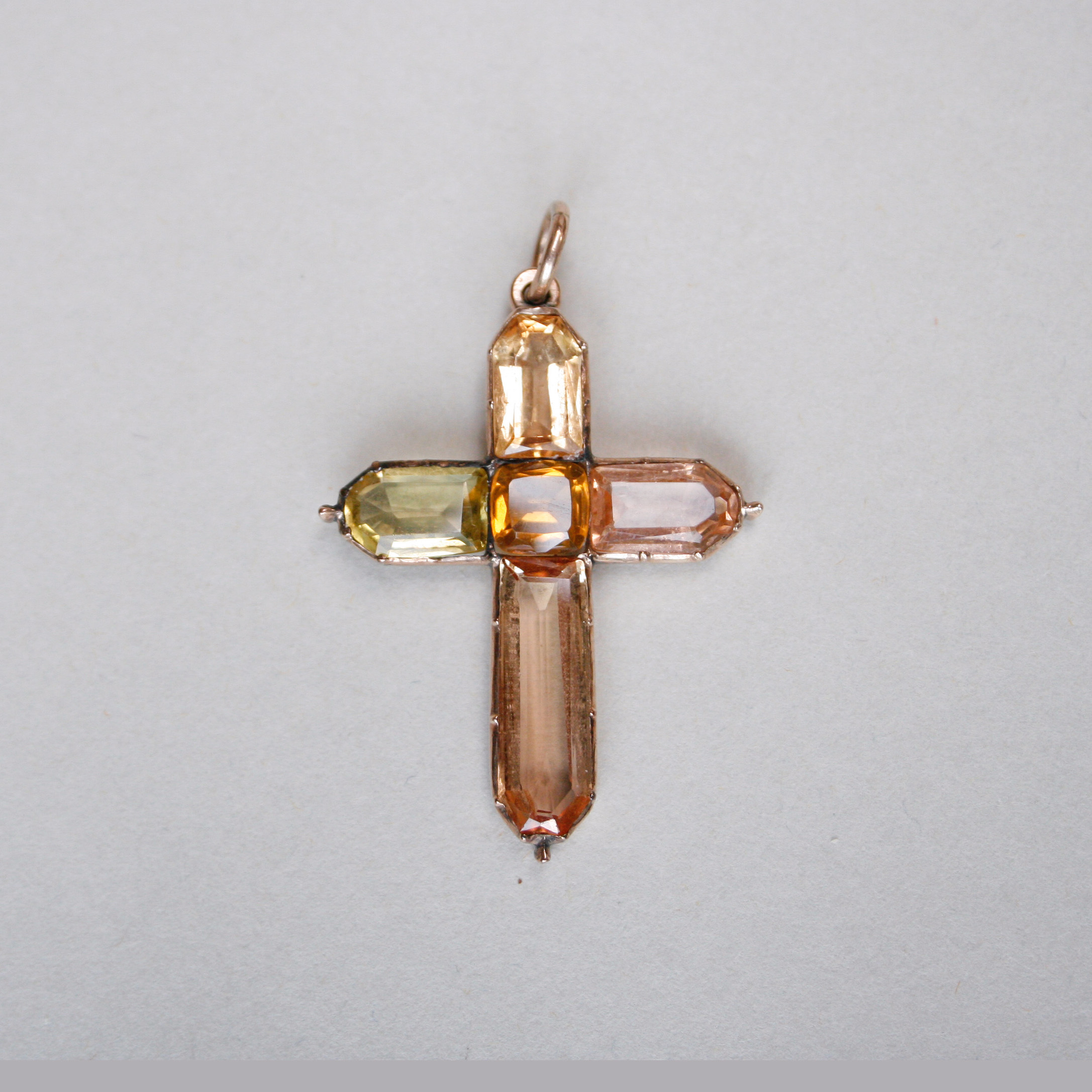 Antique Georgian 15ct gold citrine, topaz and paste cross pendant c.1830s - Image 4