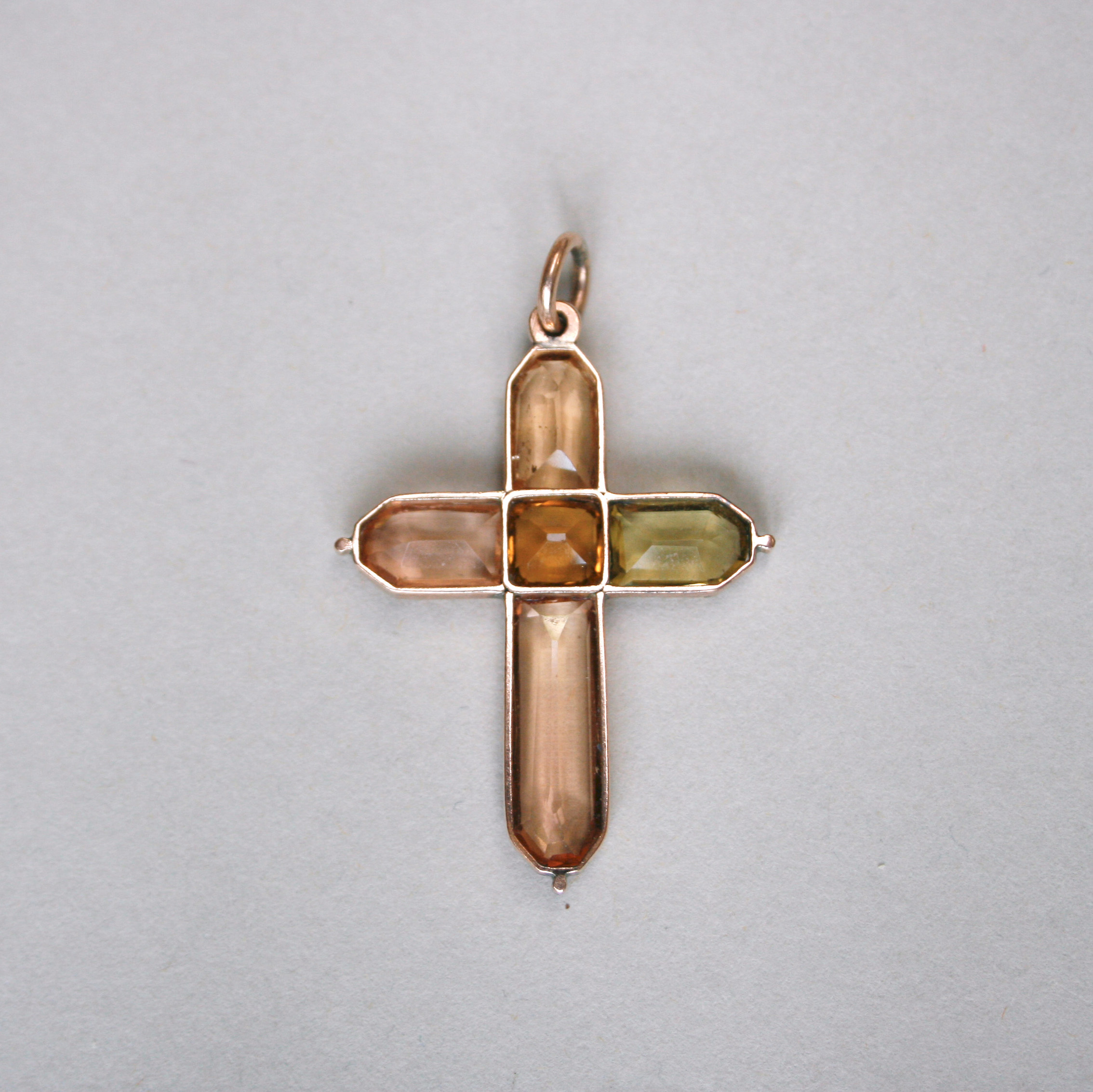 Antique Georgian 15ct gold citrine, topaz and paste cross pendant c.1830s - Image 5