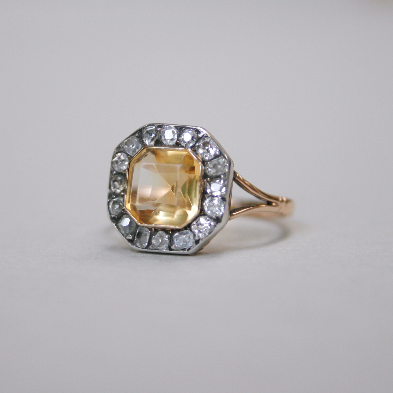 Early Victorian 15ct gold citrine and old cut diamond cluster ring, c.1840s - Image 2