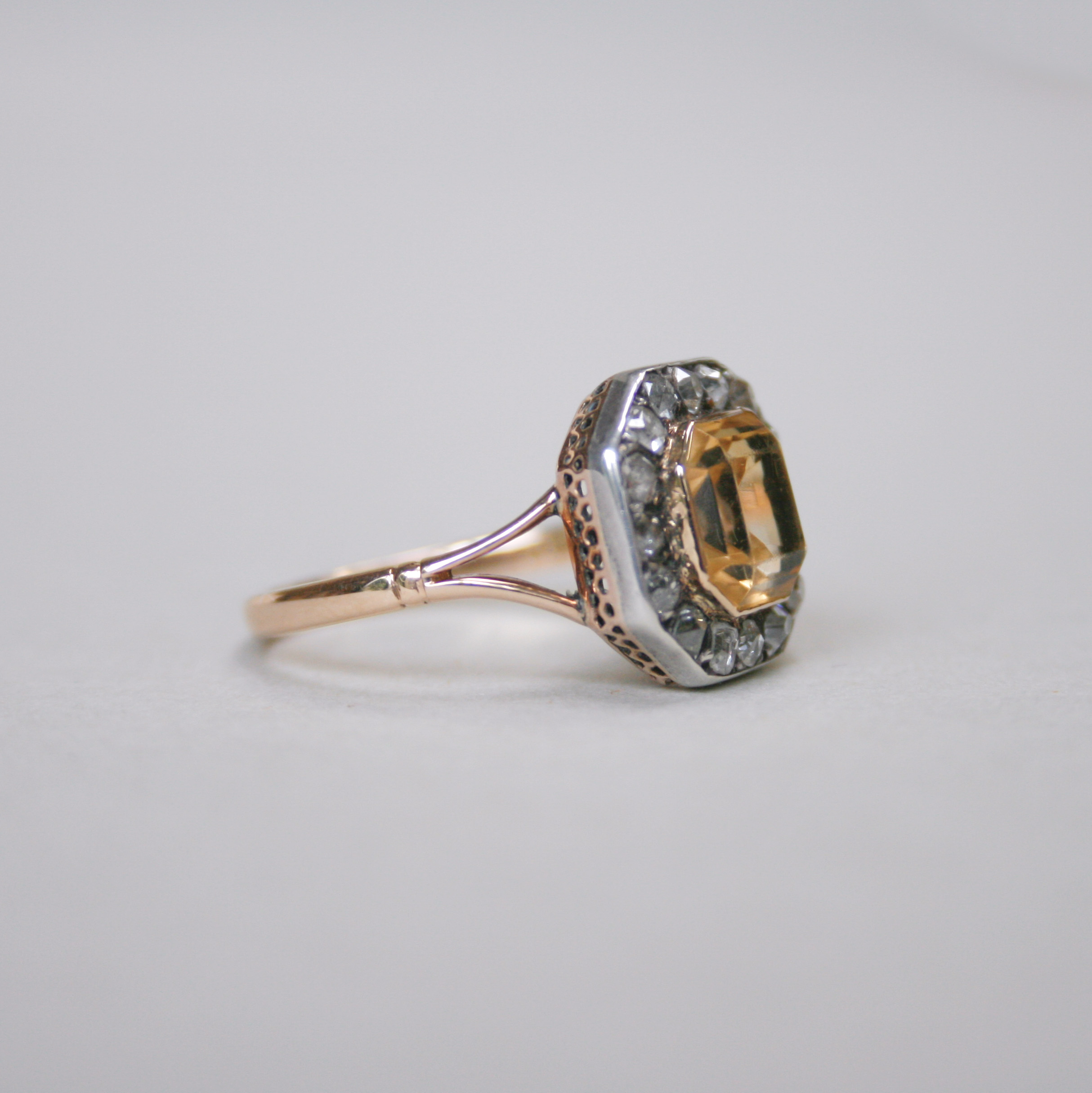 Early Victorian 15ct gold citrine and old cut diamond cluster ring, c.1840s - Image 4