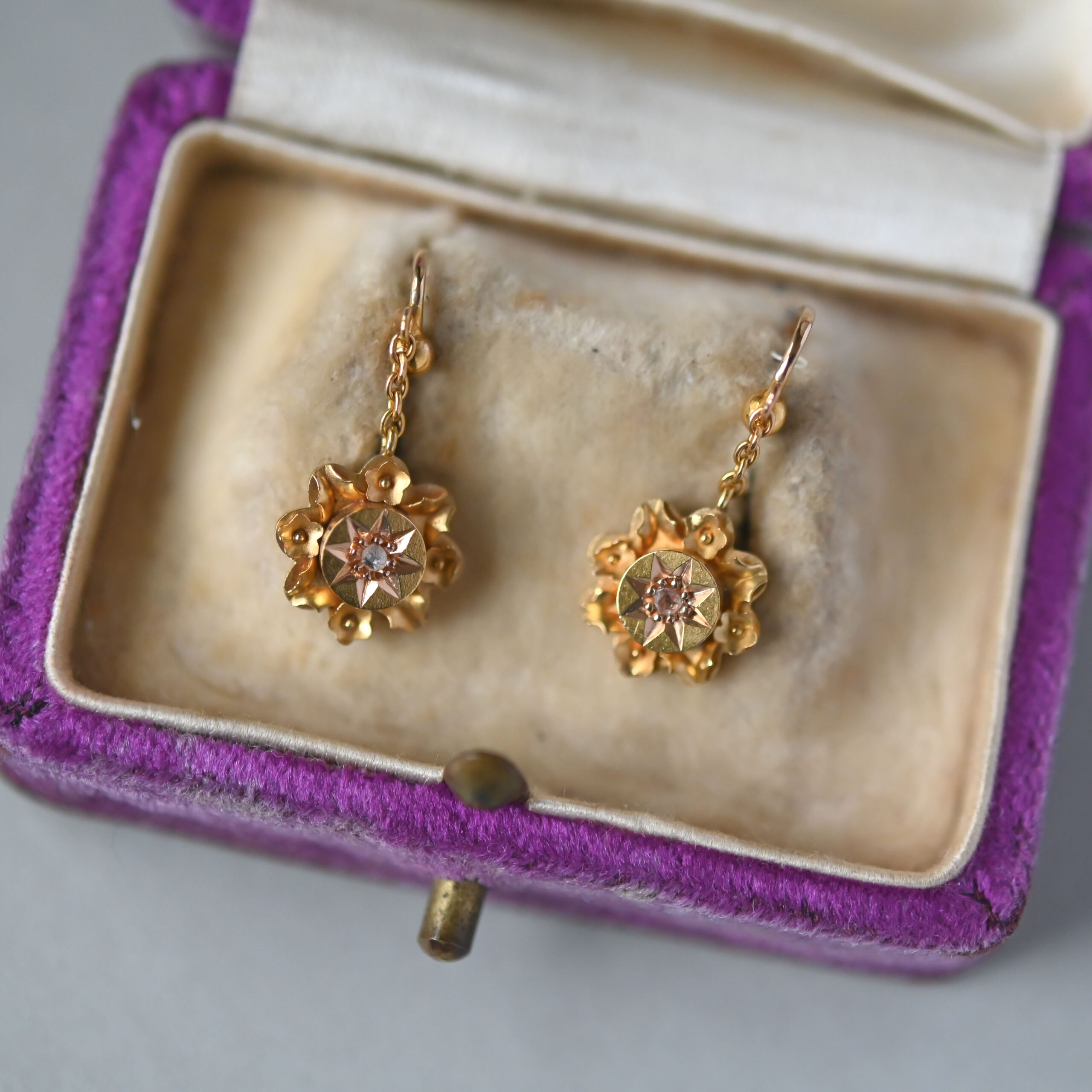 Antique Victorian 15ct gold starburst drop earrings c.1880s - Image 2