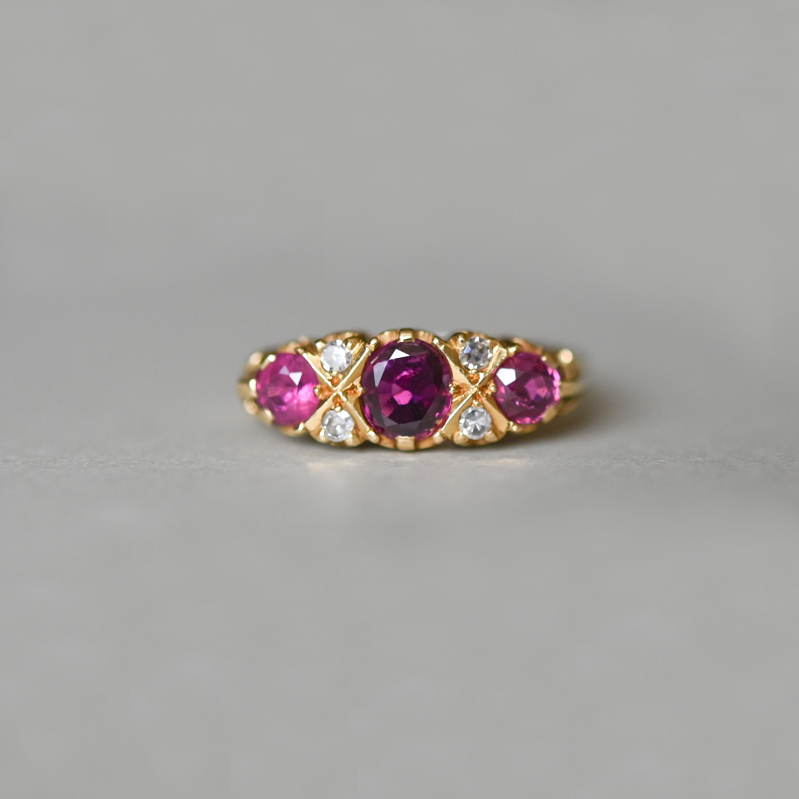 Antique Edwardian 18ct gold spinel and diamond ring, retailed by Apsrey & Co.