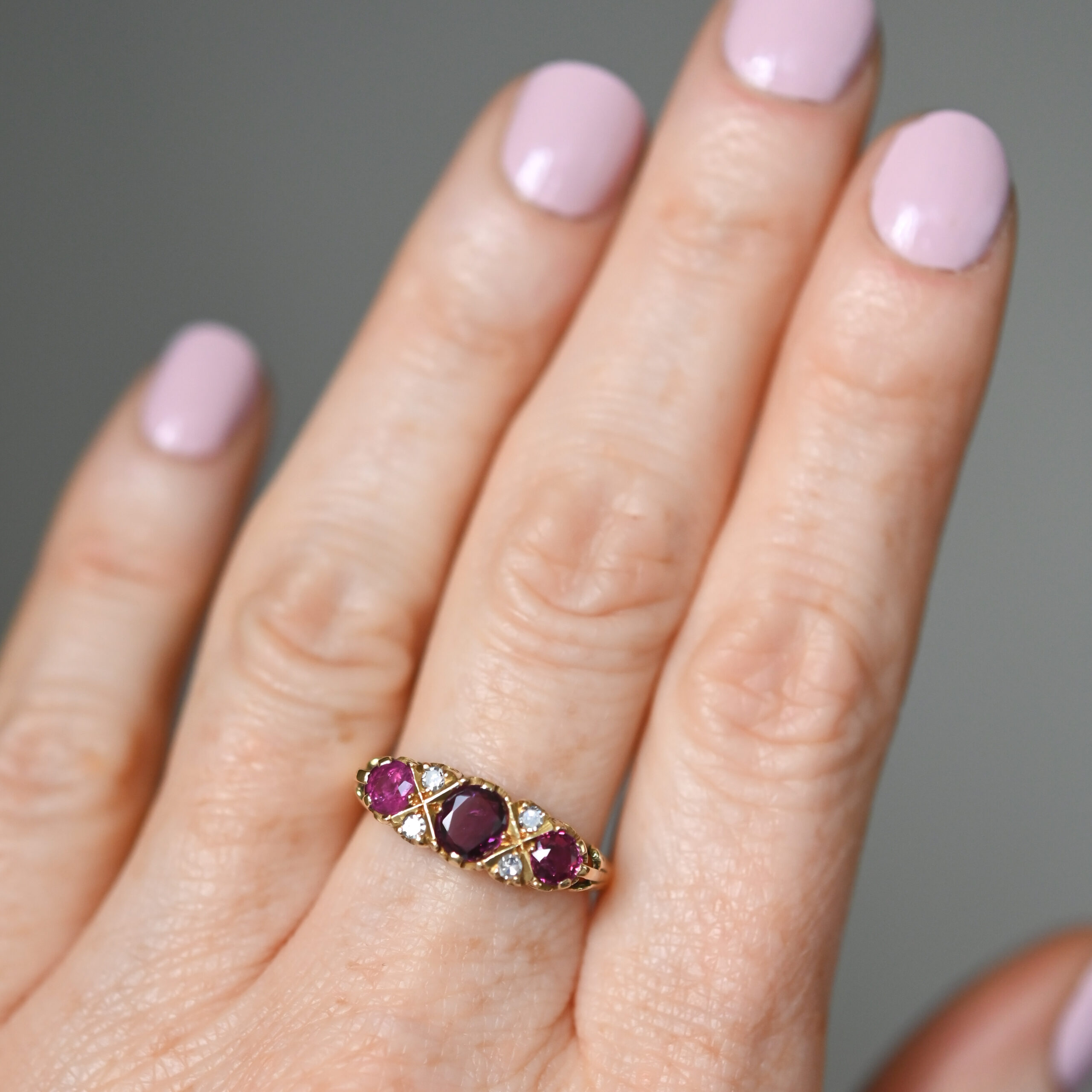 Antique Edwardian 18ct gold spinel and diamond ring, retailed by Apsrey & Co. - Image 3
