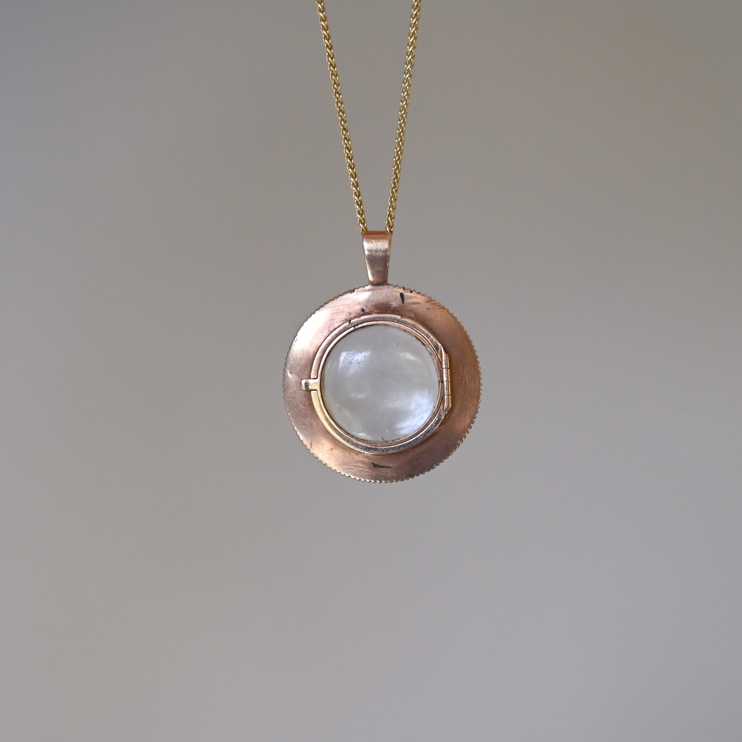 Georgian 9ct rose gold seed pearl glazed locket pendant c.1820s - Image 4