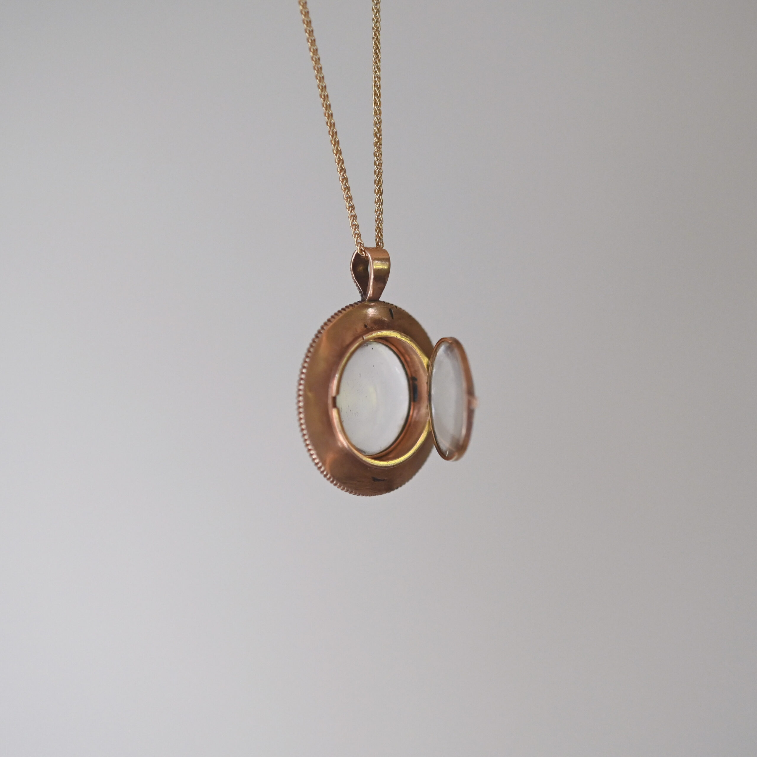 Georgian 9ct rose gold seed pearl glazed locket pendant c.1820s - Image 5