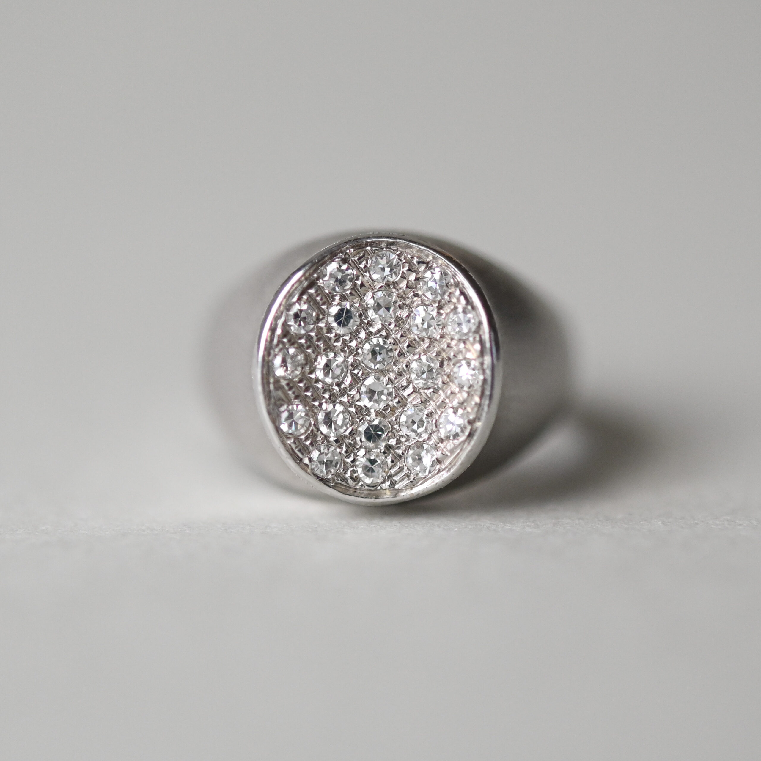 Contemporary 18ct white gold diamond concave signet ring