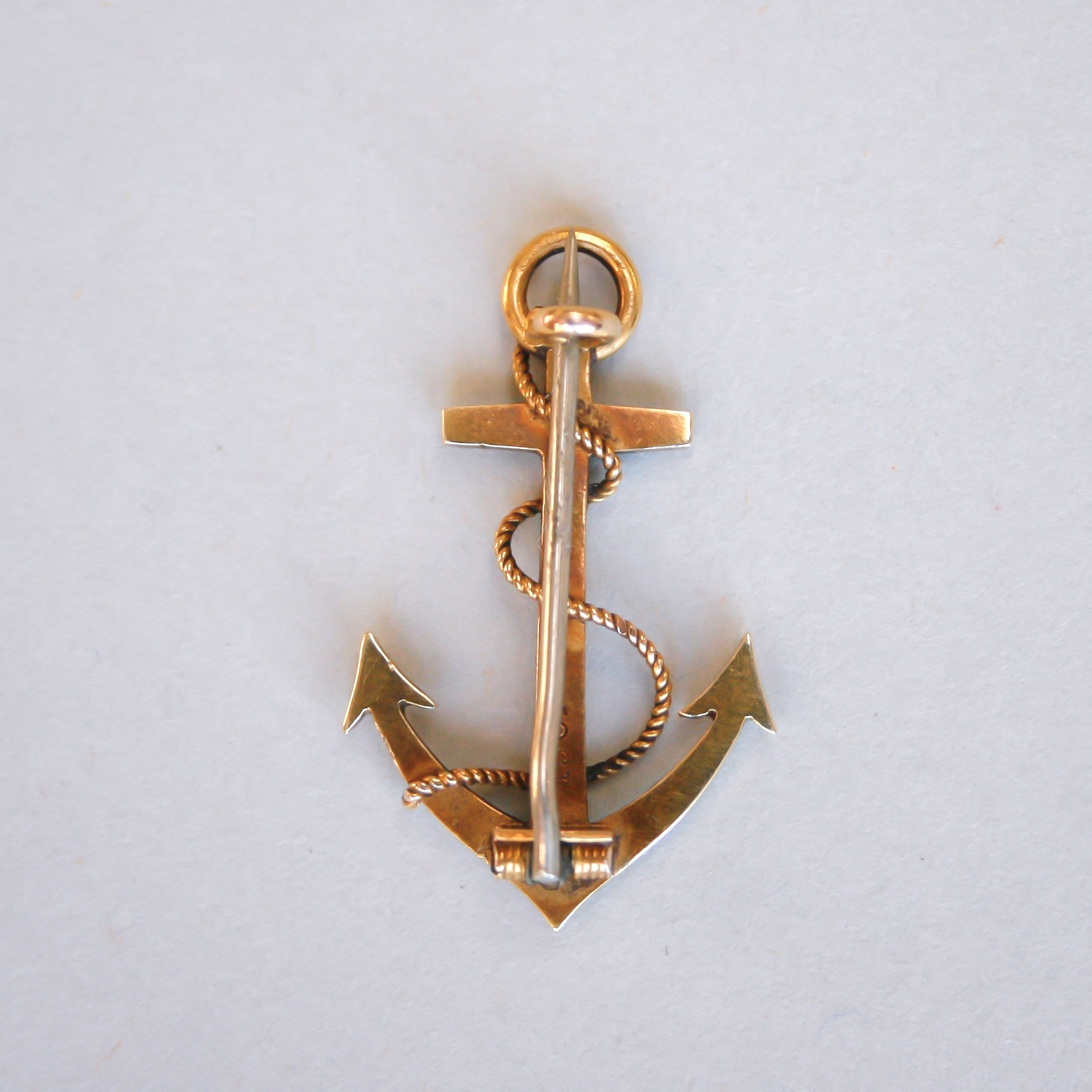 Victorian 15ct gold turquoise and pearl anchor brooch, c.1880s - Image 2