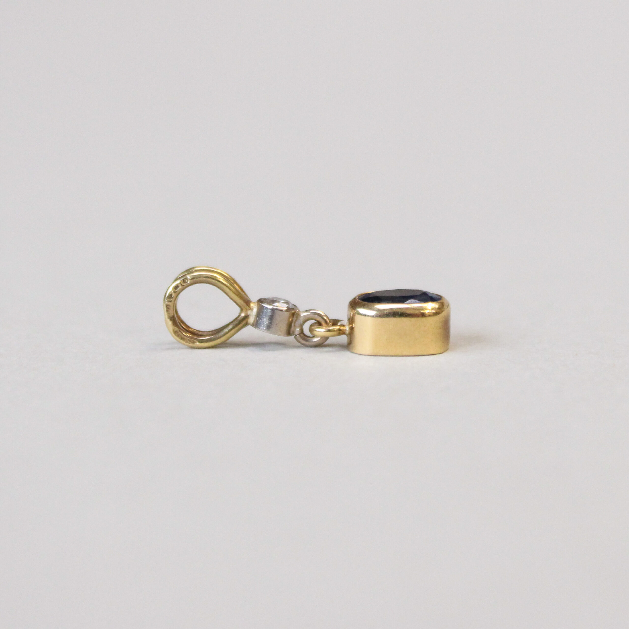 Dainty 18ct gold sapphire and diamond drop pendant - Image 4