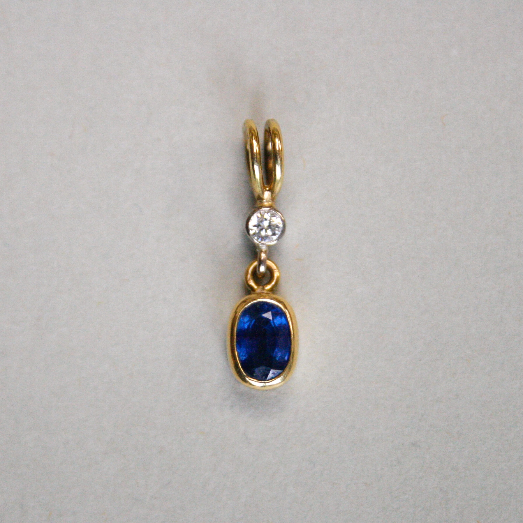 Dainty 18ct gold sapphire and diamond drop pendant