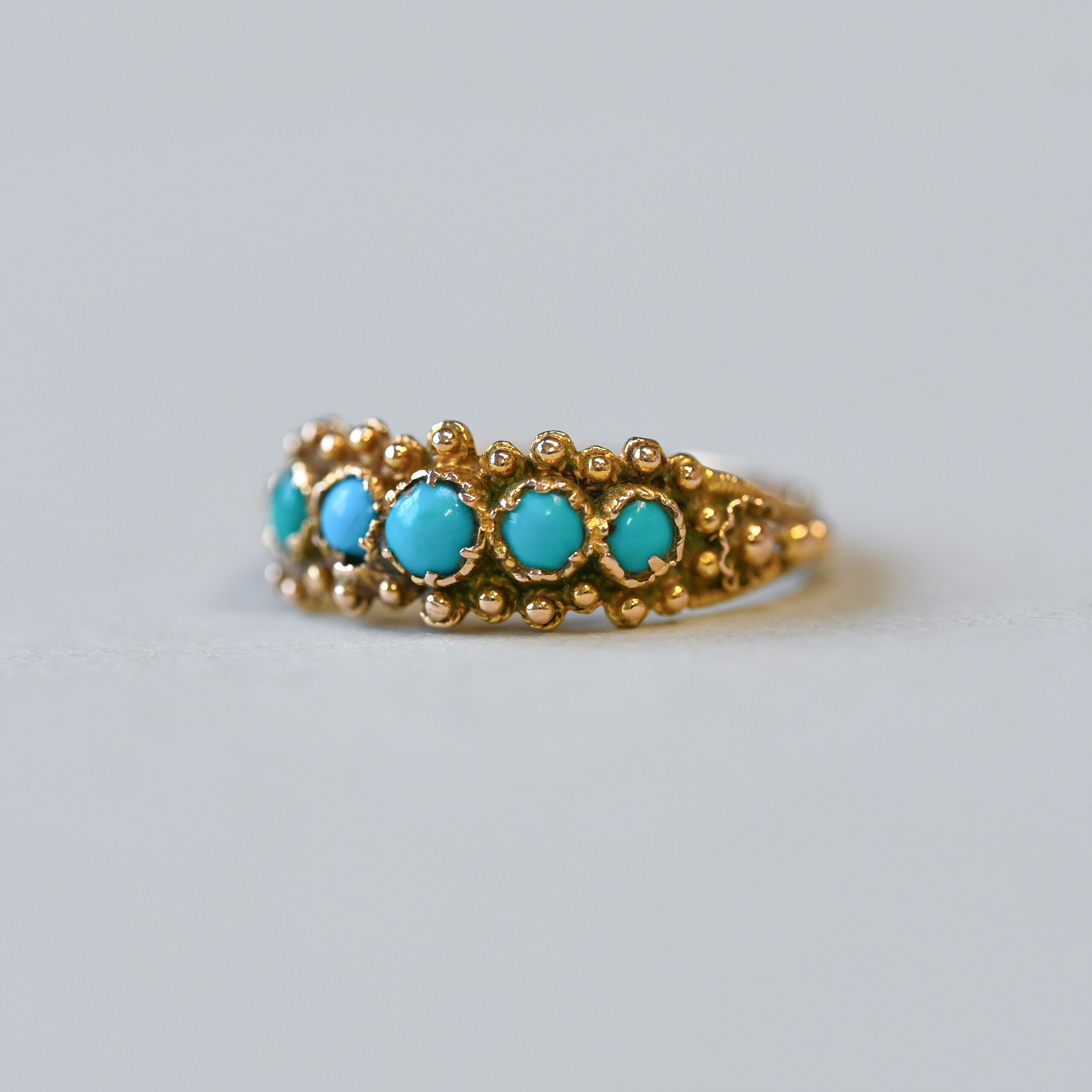 Antique Victorian 15ct gold turquoise bead detail band ring - Image 3