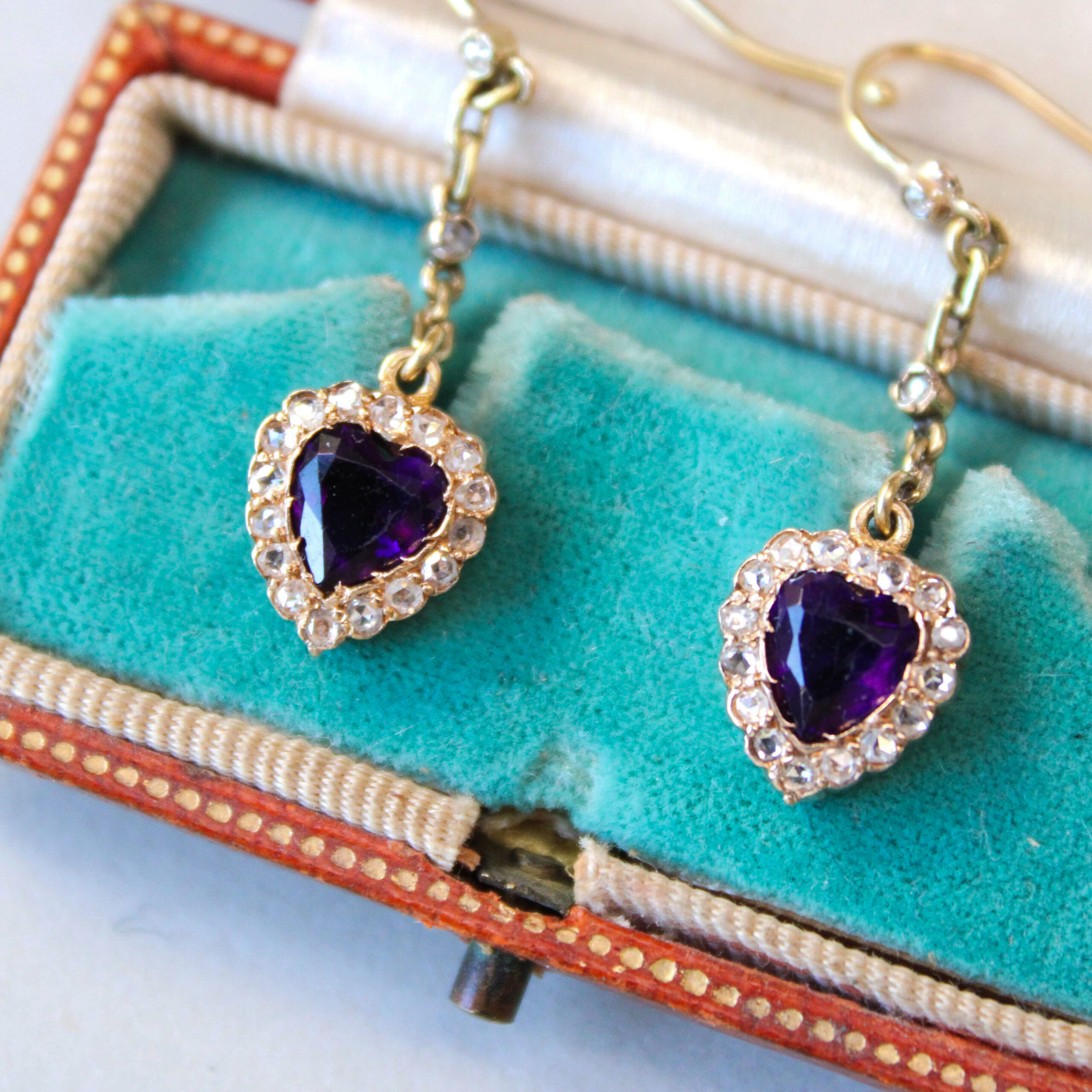 RESERVED *Aesthetic pair of Victorian 18ct gold amethyst and diamond heart drop earrings c.1890* - Image 3