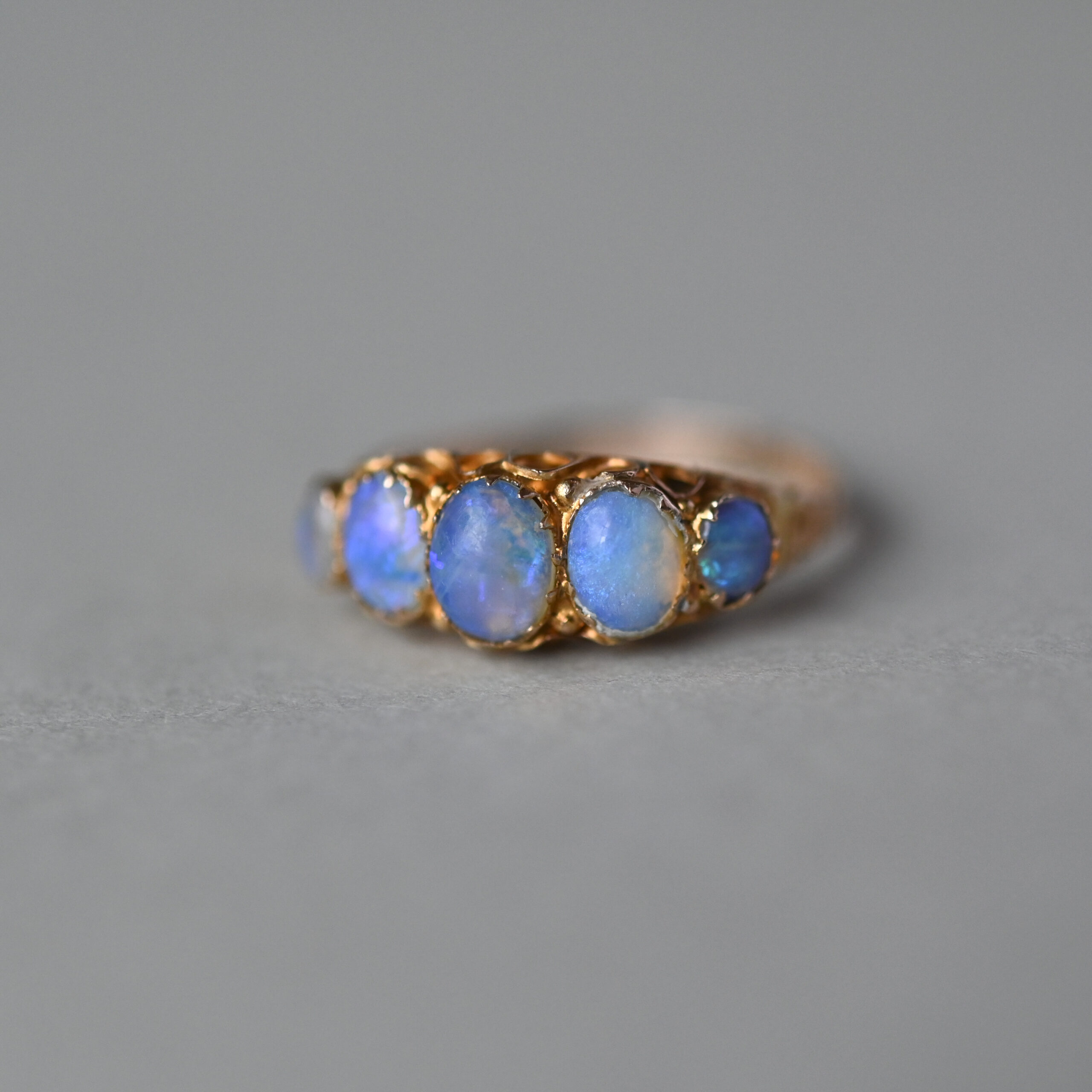 Antique Victorian 9ct gold opaline five stone ring